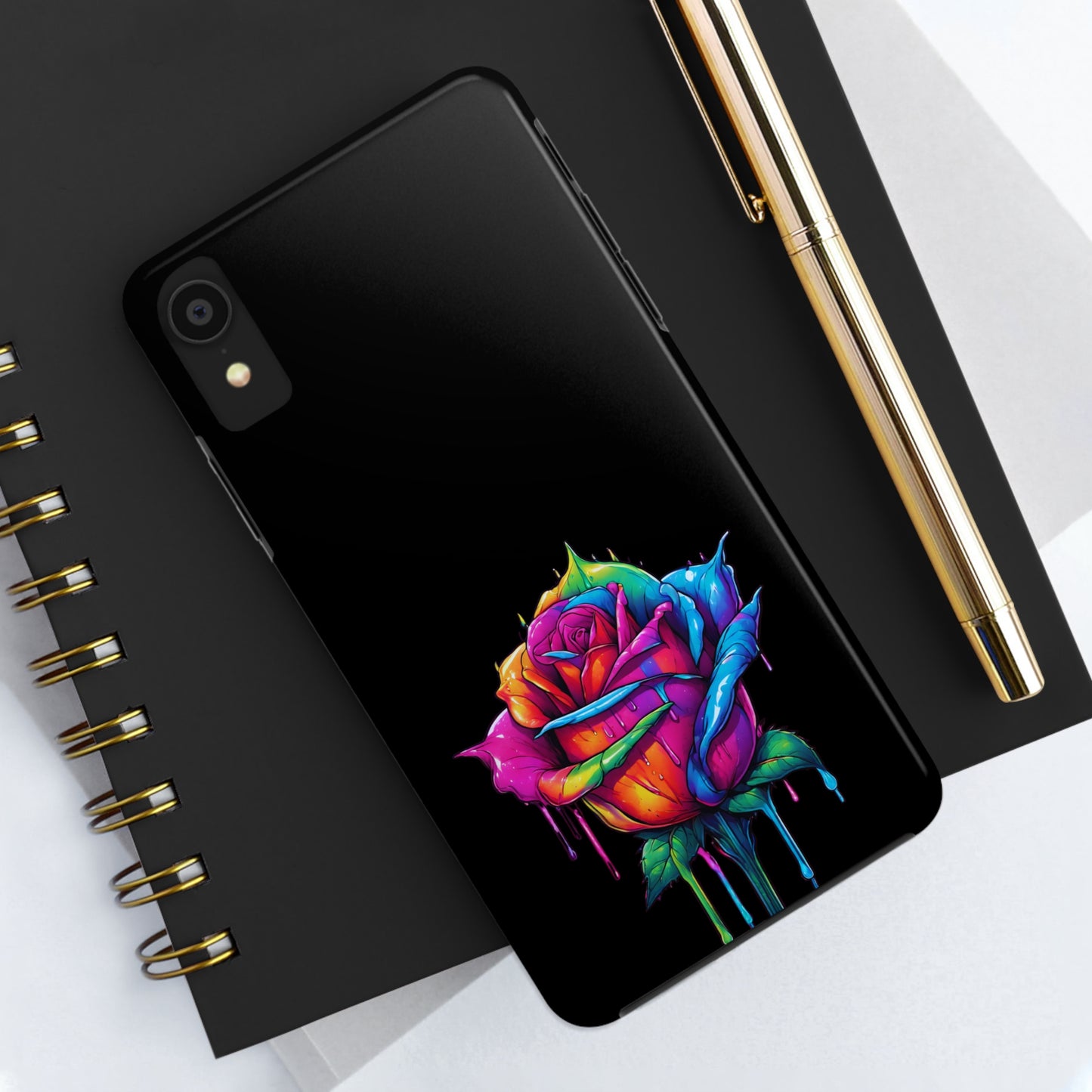 Rose Bleeding Colors on Black Tough Phone Cases