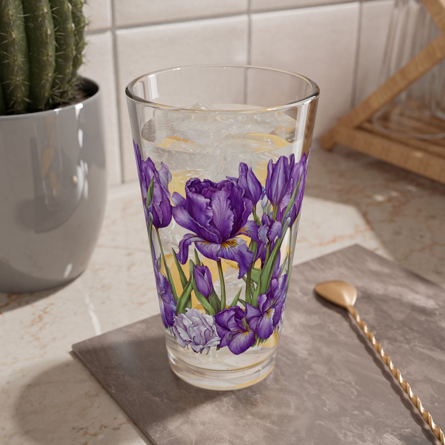 16oz Purple Iris Mixing Glass – Floral Cocktail & Beverage Tumbler
