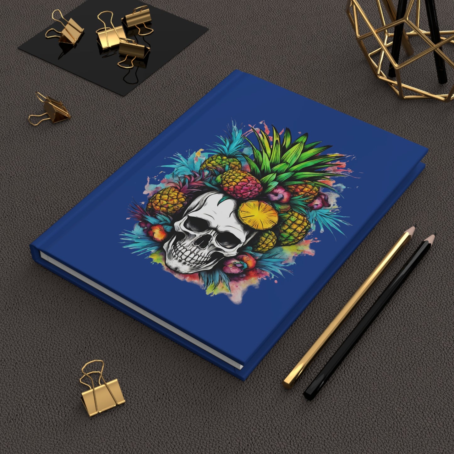 Colorful Mamba Skull on Dark Blue Hardcover Journal Matte