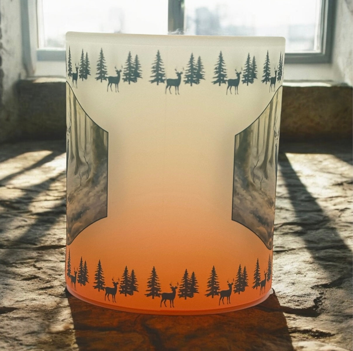 11oz Orange or Green Gradient Frosted Mug with Blue Deer and Border