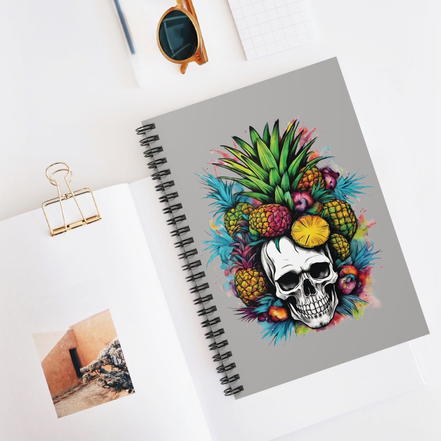 Colorful Mamba Skull Design on Gray Spiral Notebook - Ruled Lines