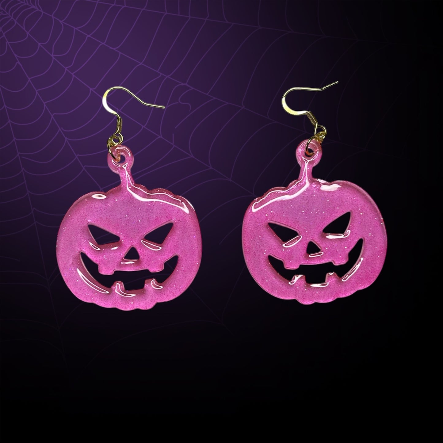 Pink Glittery Jack O’ Lantern Earrings