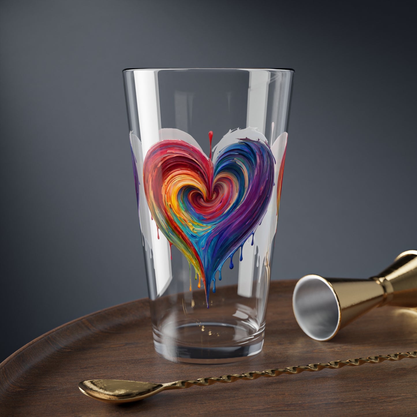 Heart Bleeding Rainbow Colors Mixing Glass, 16oz Pint Glass
