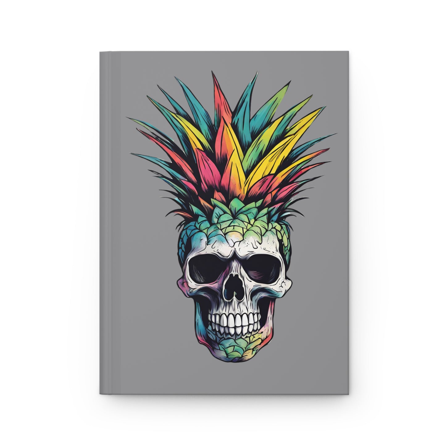 Colorful Pineapple Skull on Gray Hardcover Journal Matte