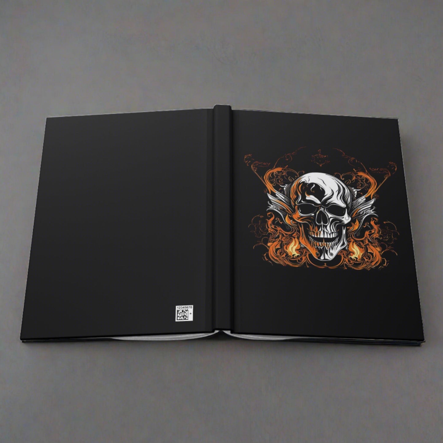 Flaming Skull on Black Hardcover Journal Matte