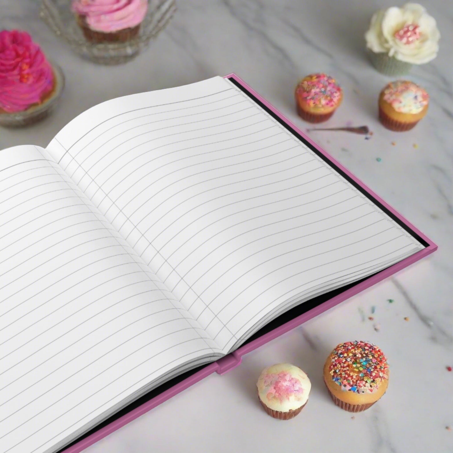 Neon Cupcakes on Light Pink Hardcover Journal Matte