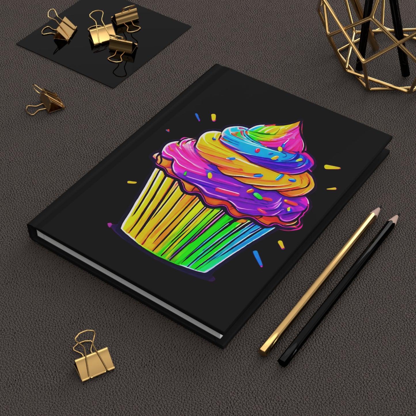 Neon Cupcakes on Black Hardcover Journal Matte