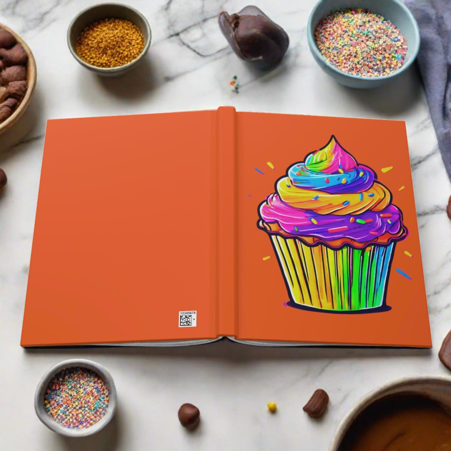 Neon Cupcake on Orange Hardcover Journal Matte