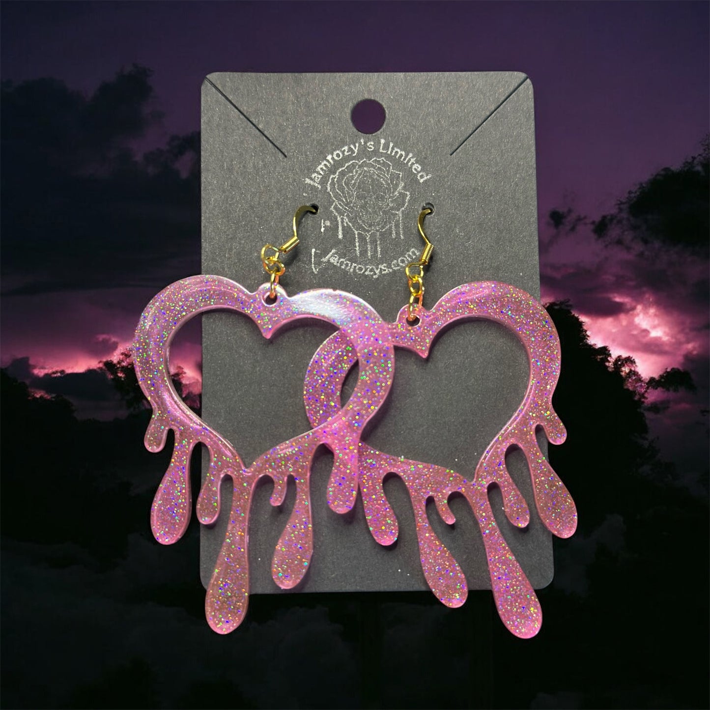 Hot Pink "Hallow"-Graphic Glitter Drippy Heart Earrings