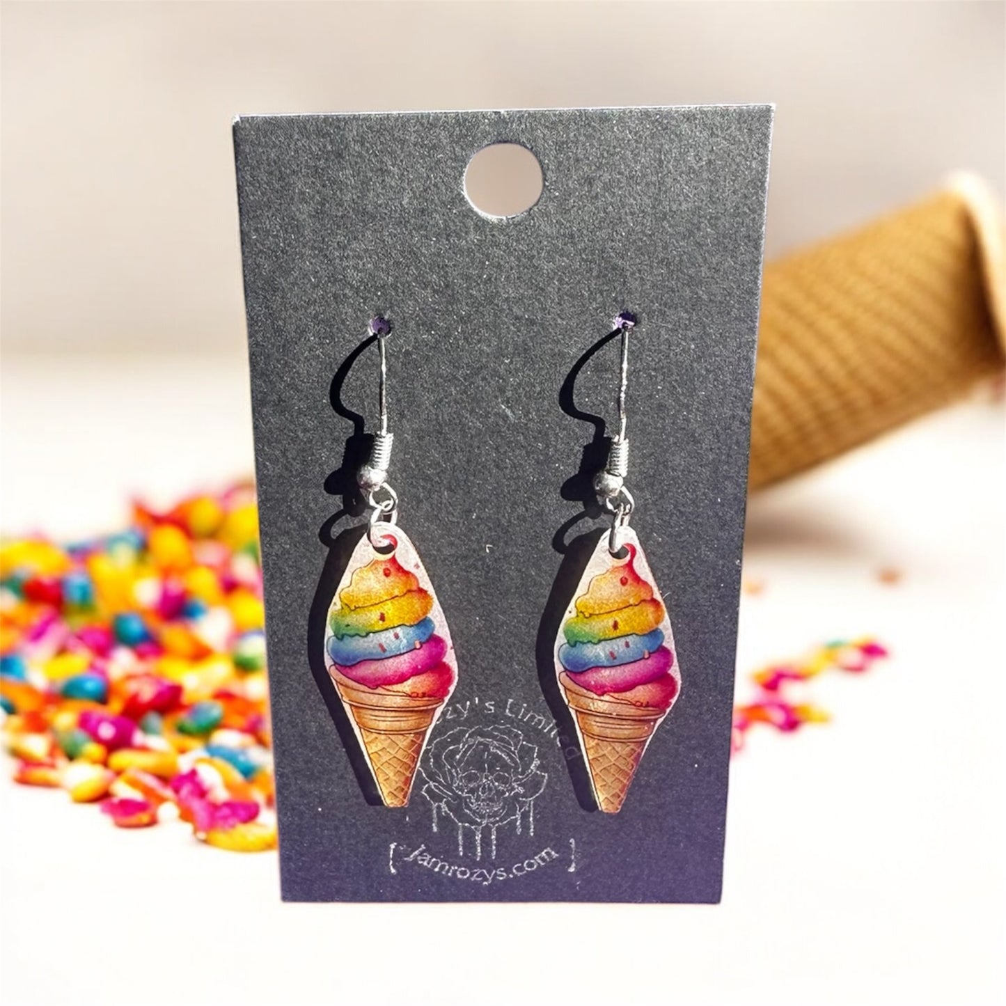 Neon Soft Serve Ice Cream on Cones Dangle Earrings