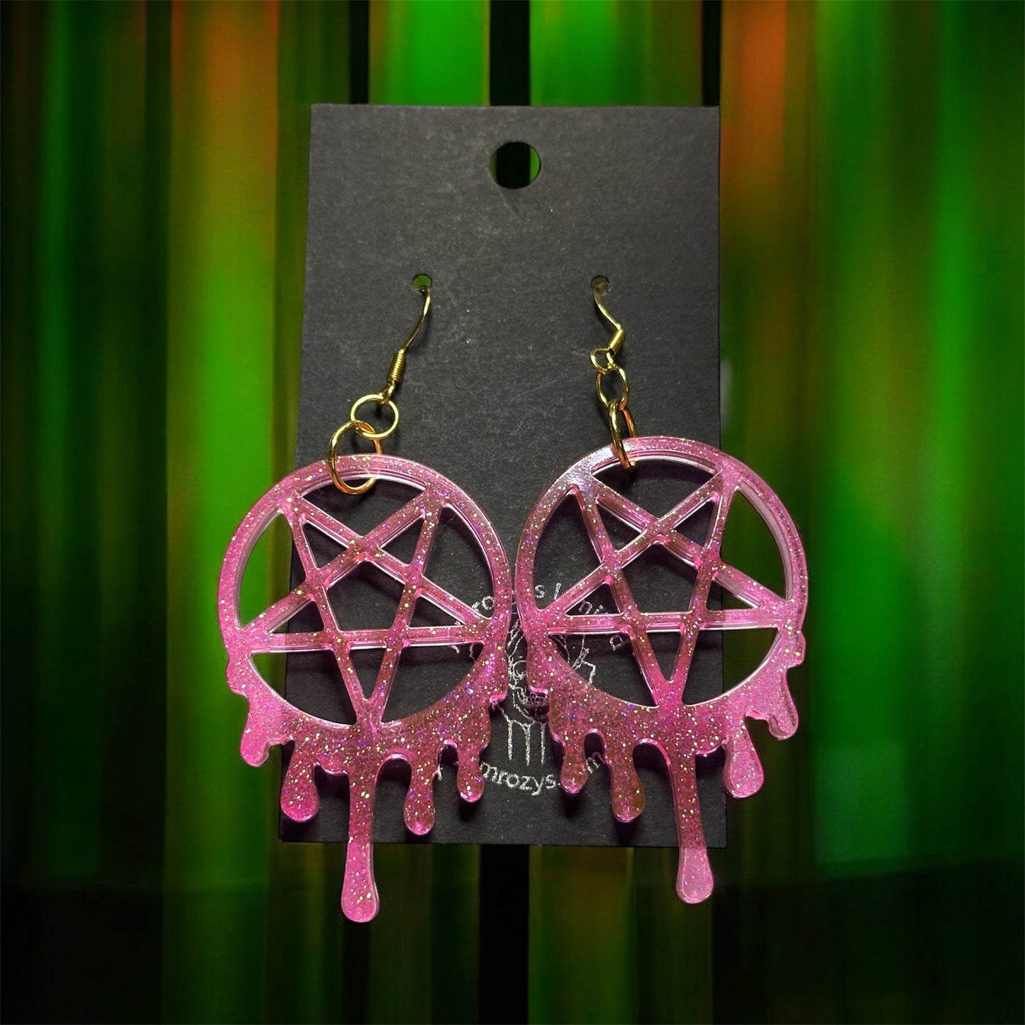 Occult-Chic Hot Pink Glittery Dripping Pentagram
