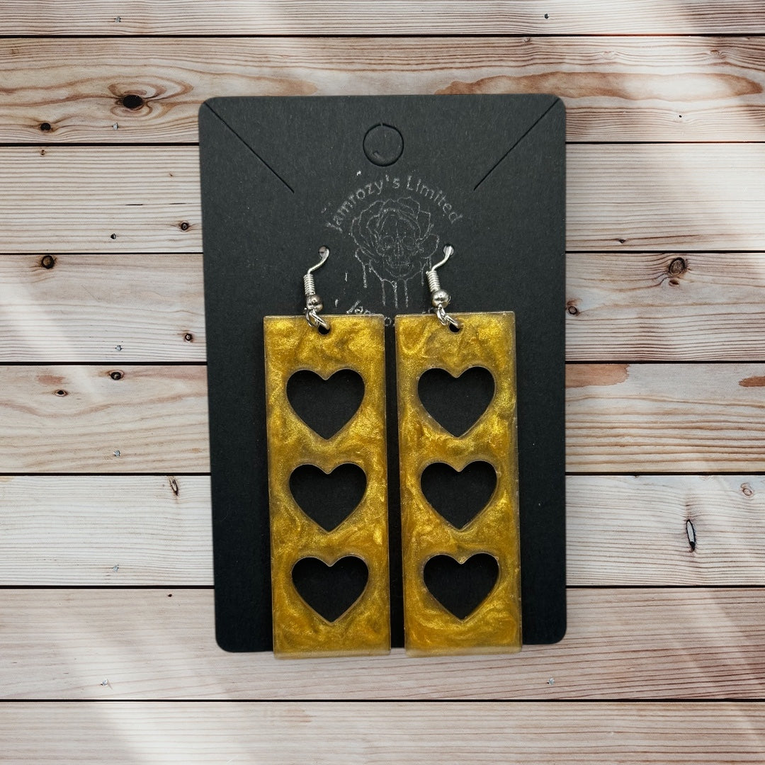 Golden Bars with Hollow Hearts Dangle Earrings
