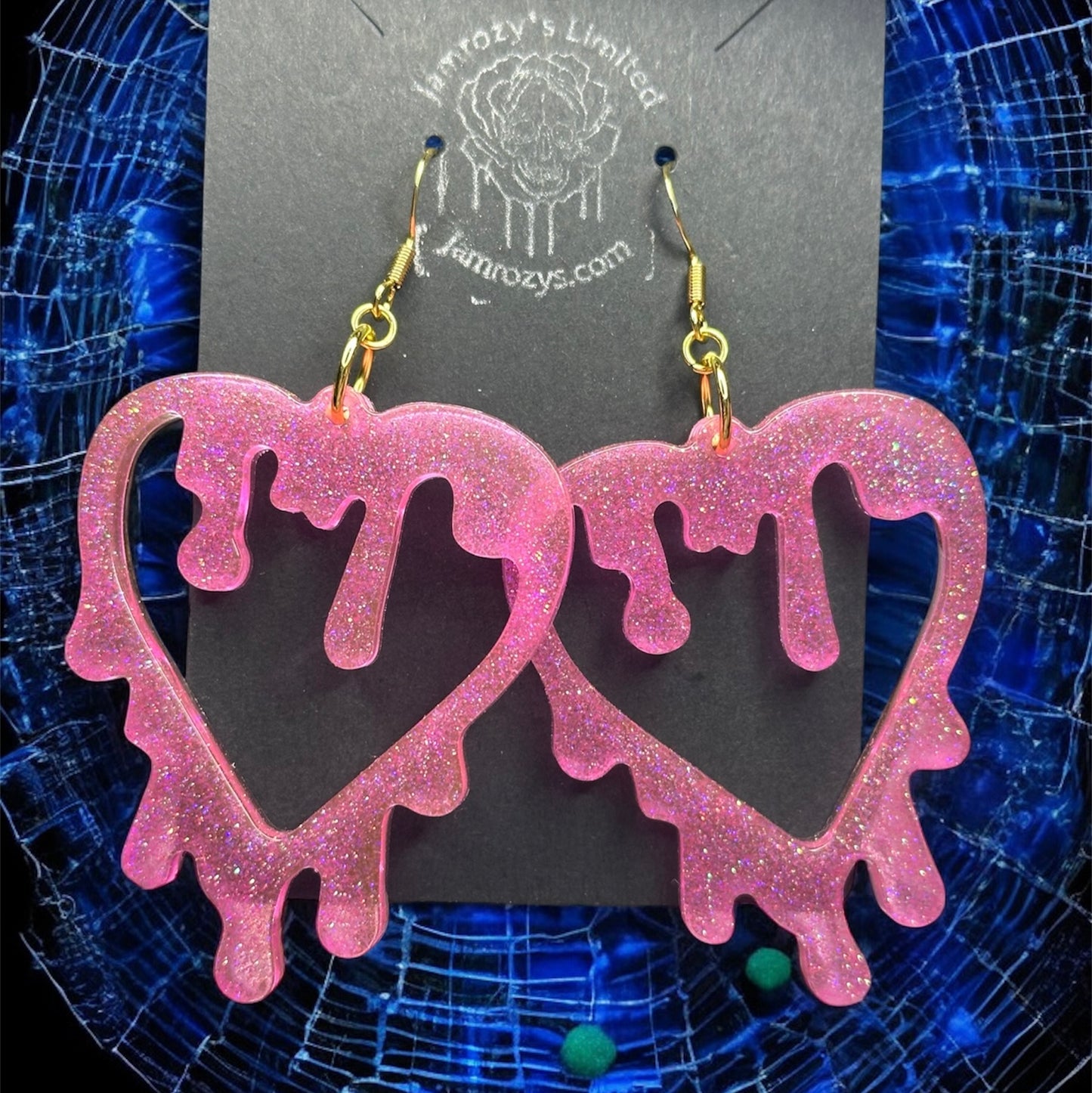 The Hot Pink "Hallow"-Graphic Glitter Double Drippy Heart Earrings