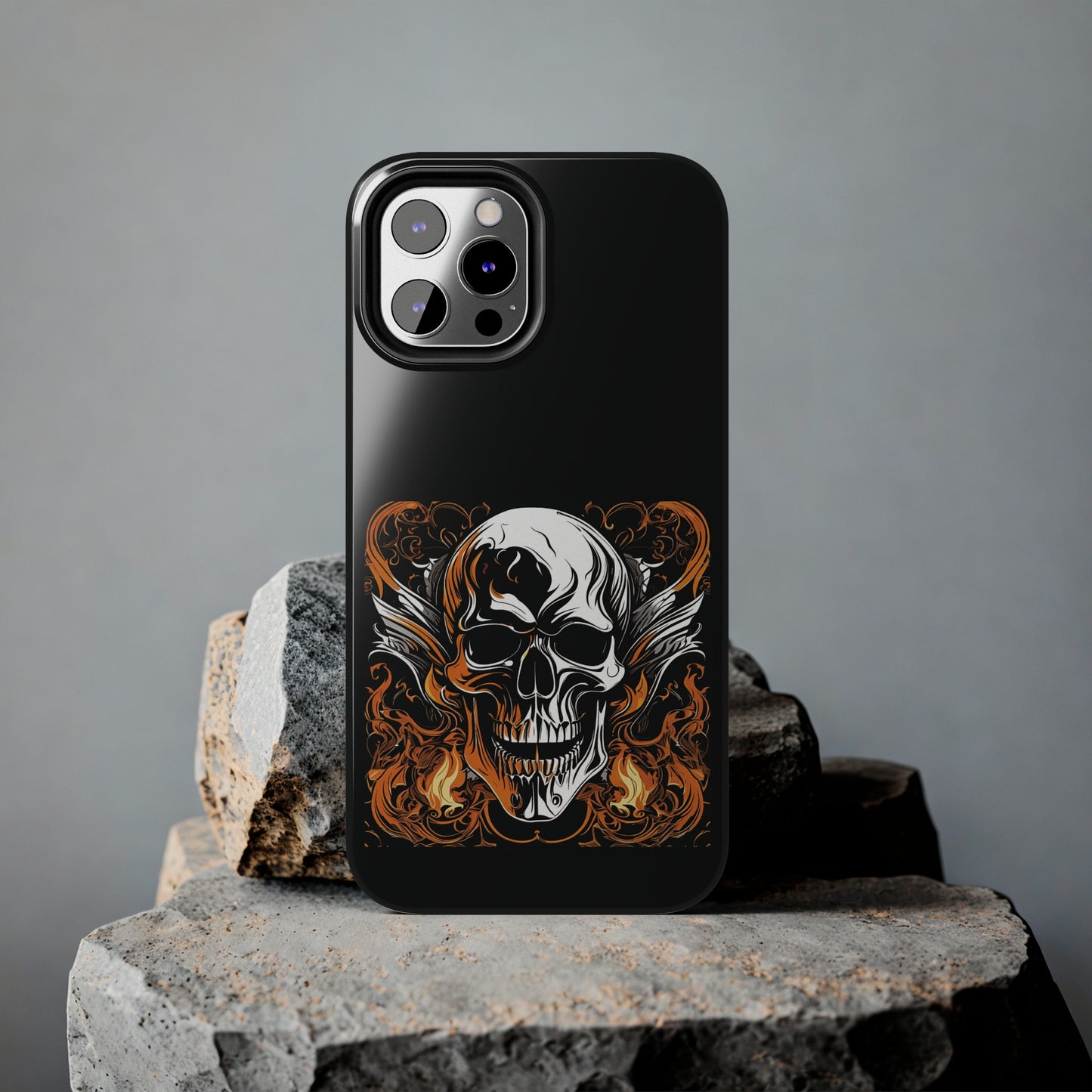 Flaming Skull Design Tough Phone Cases