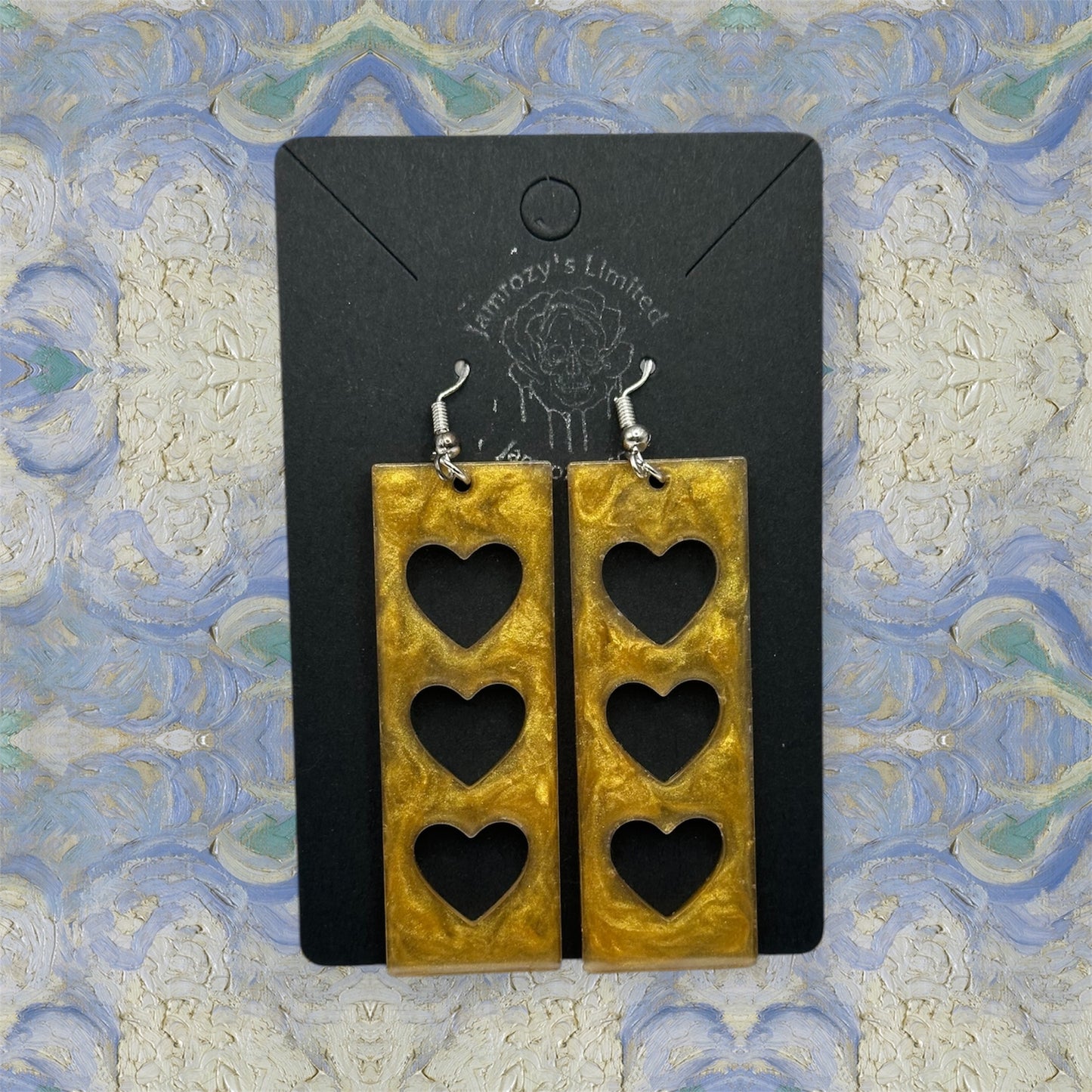 Golden Bars with Hollow Hearts Dangle Earrings