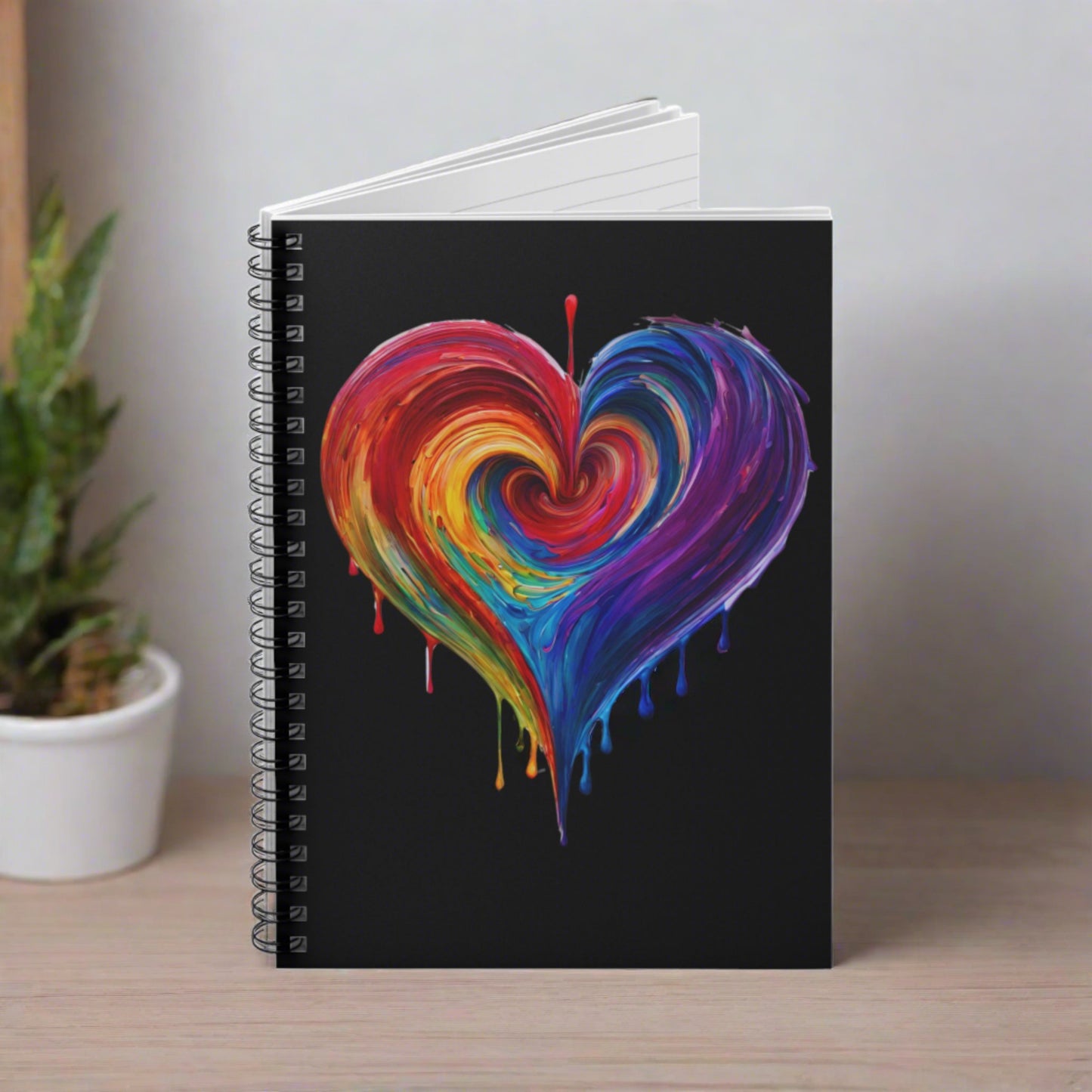 Large Heart Bleeding Colors Design Spiral Notebook - Ruled Lines