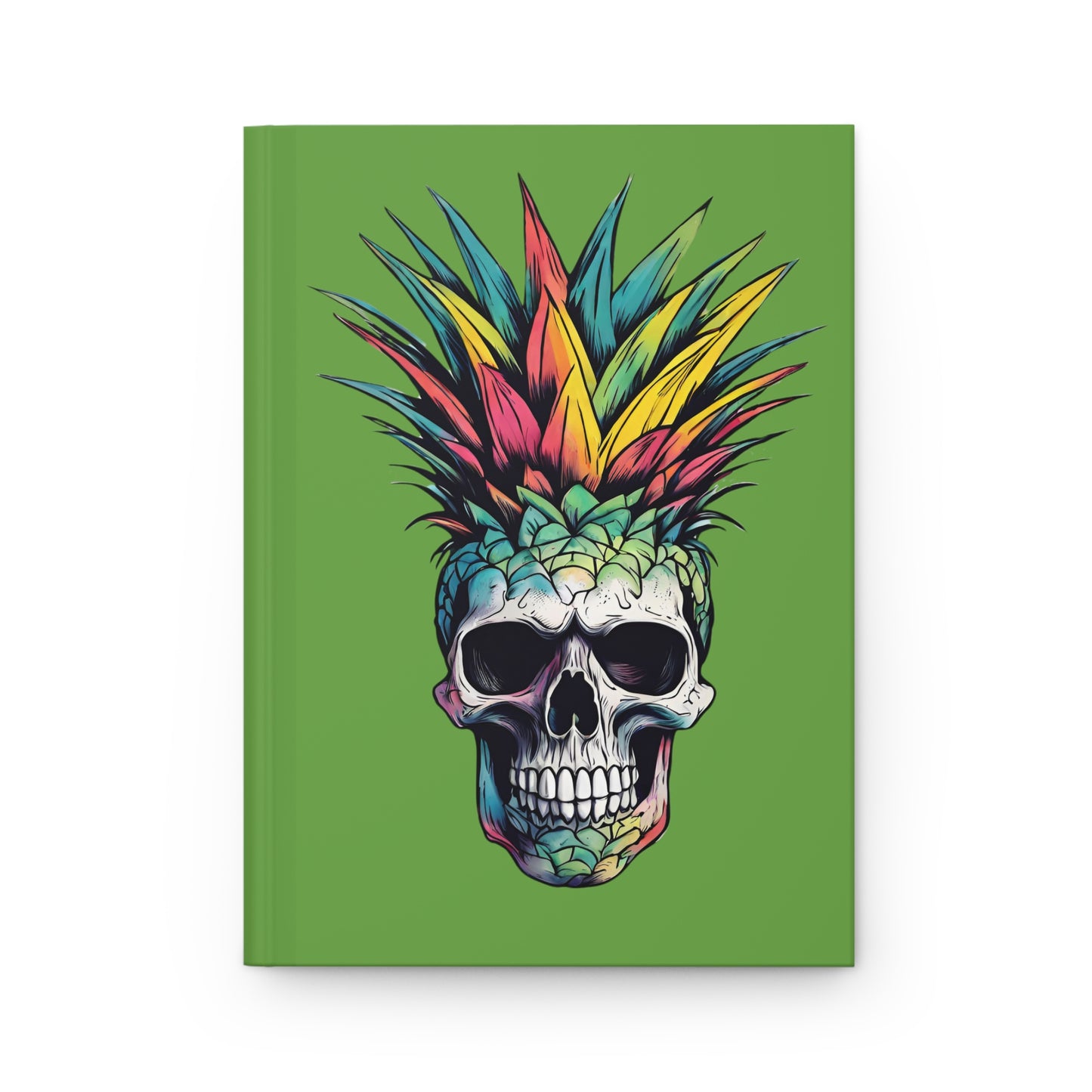Colorful Pineapple Skull on Light Green Hardcover Journal Matte