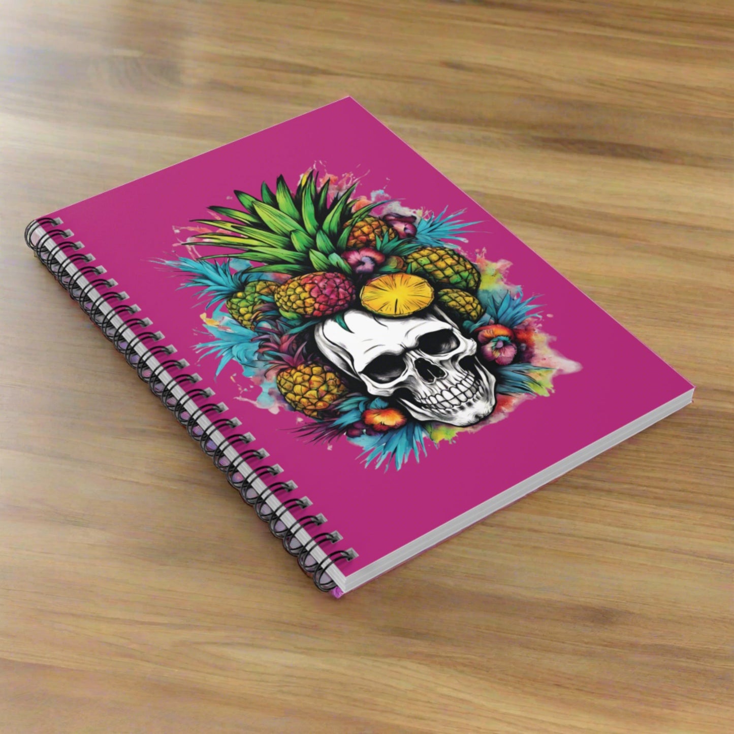 Colorful Mamba Skull Design on Pink Spiral Notebook - Ruled Lines