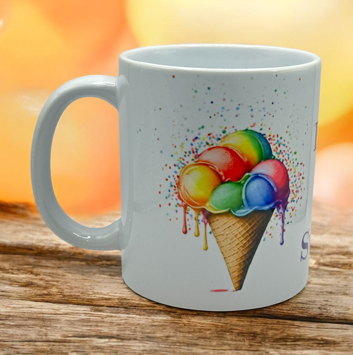 11oz White Ceramic Mug with “Life is Sweet” Rainbow Ice Cream Cones