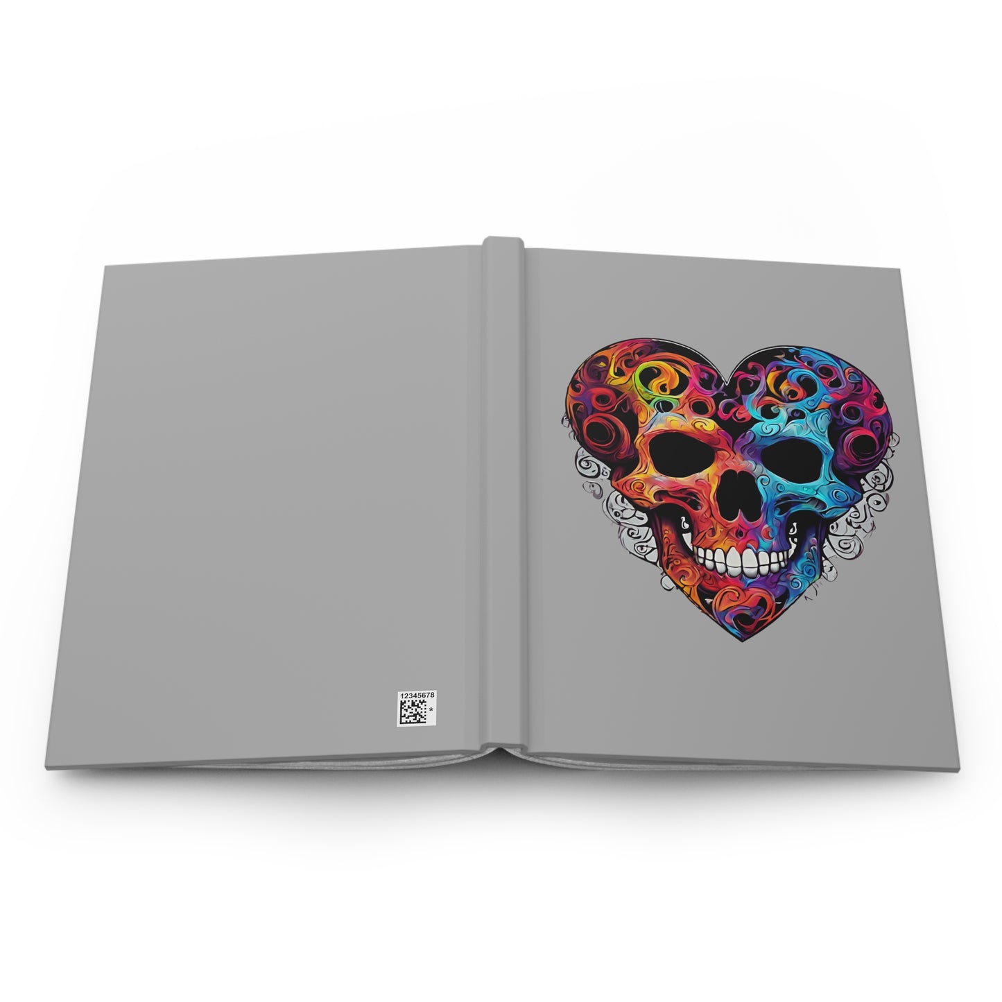 Colorful Heart Skull on Gray Hardcover Journal Matte