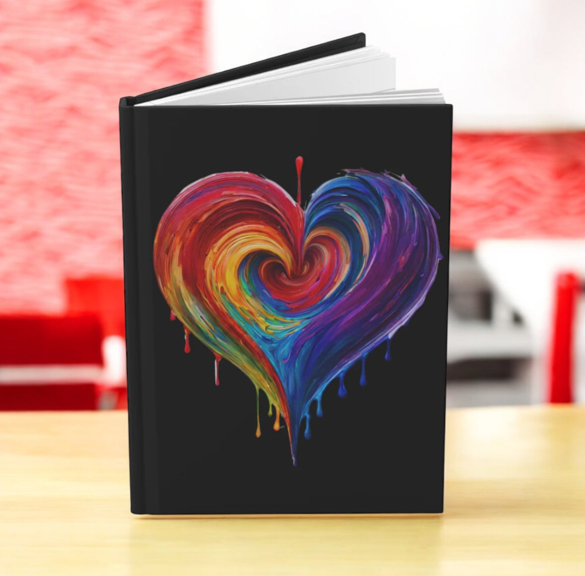 Heart Bleeding Colors on Black Hardcover Journal Matte
