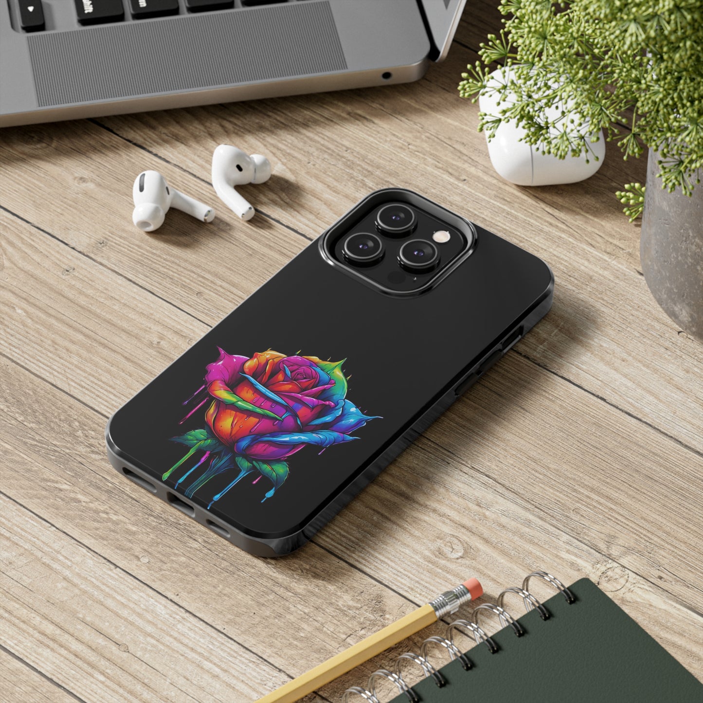 Rose Bleeding Colors on Black Tough Phone Cases