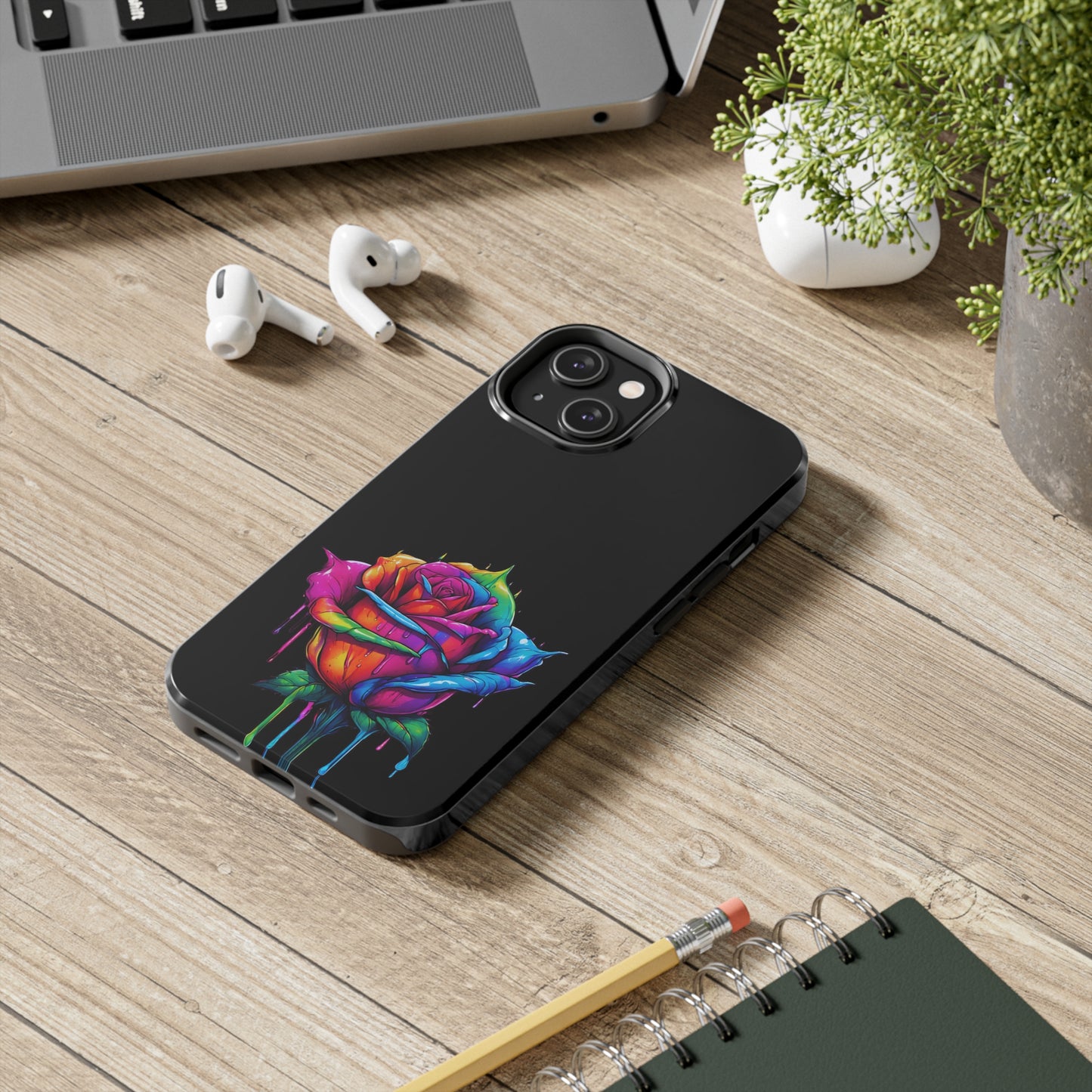 Rose Bleeding Colors on Black Tough Phone Cases