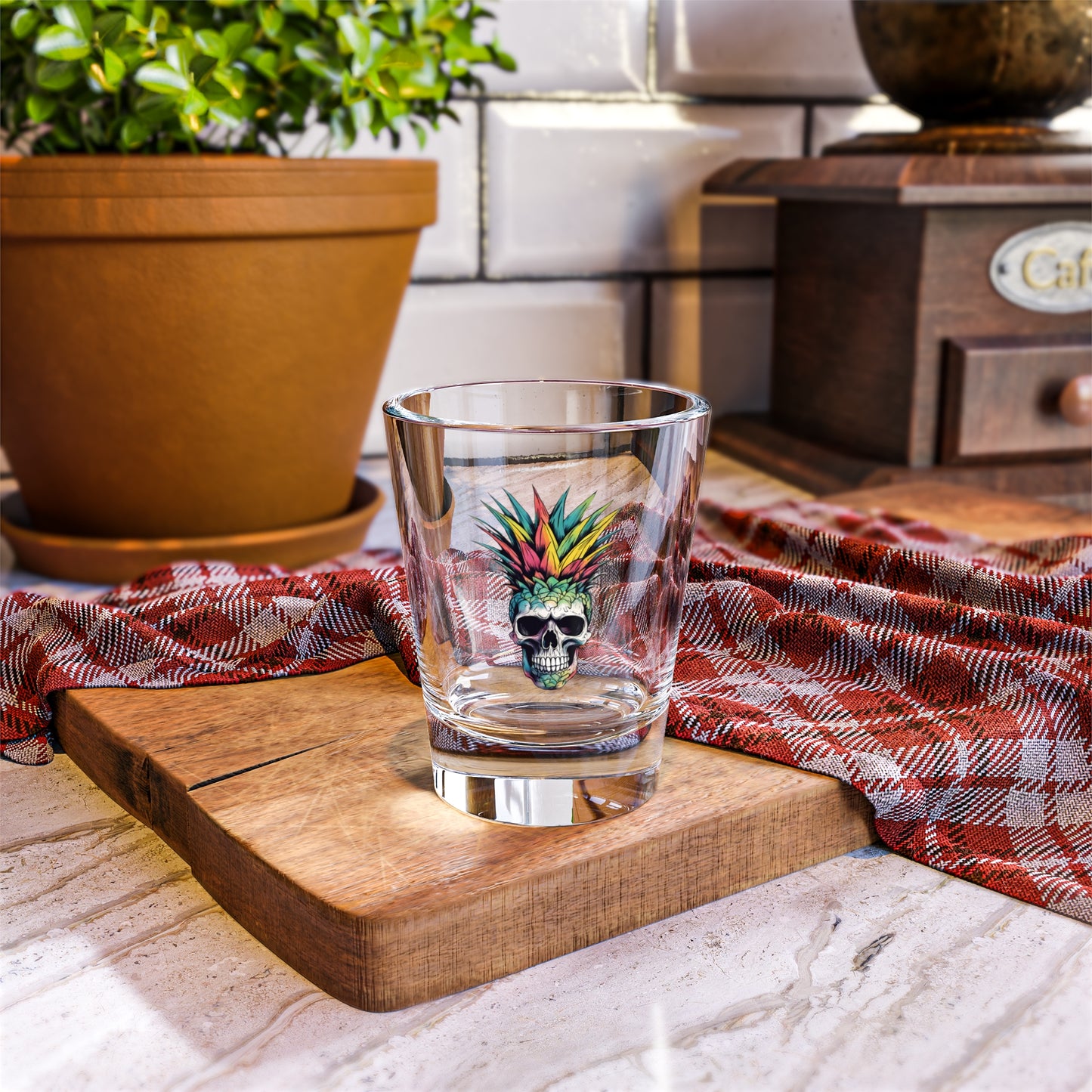 Colorful Pineapple Skull, Shot Glass, 1.5oz