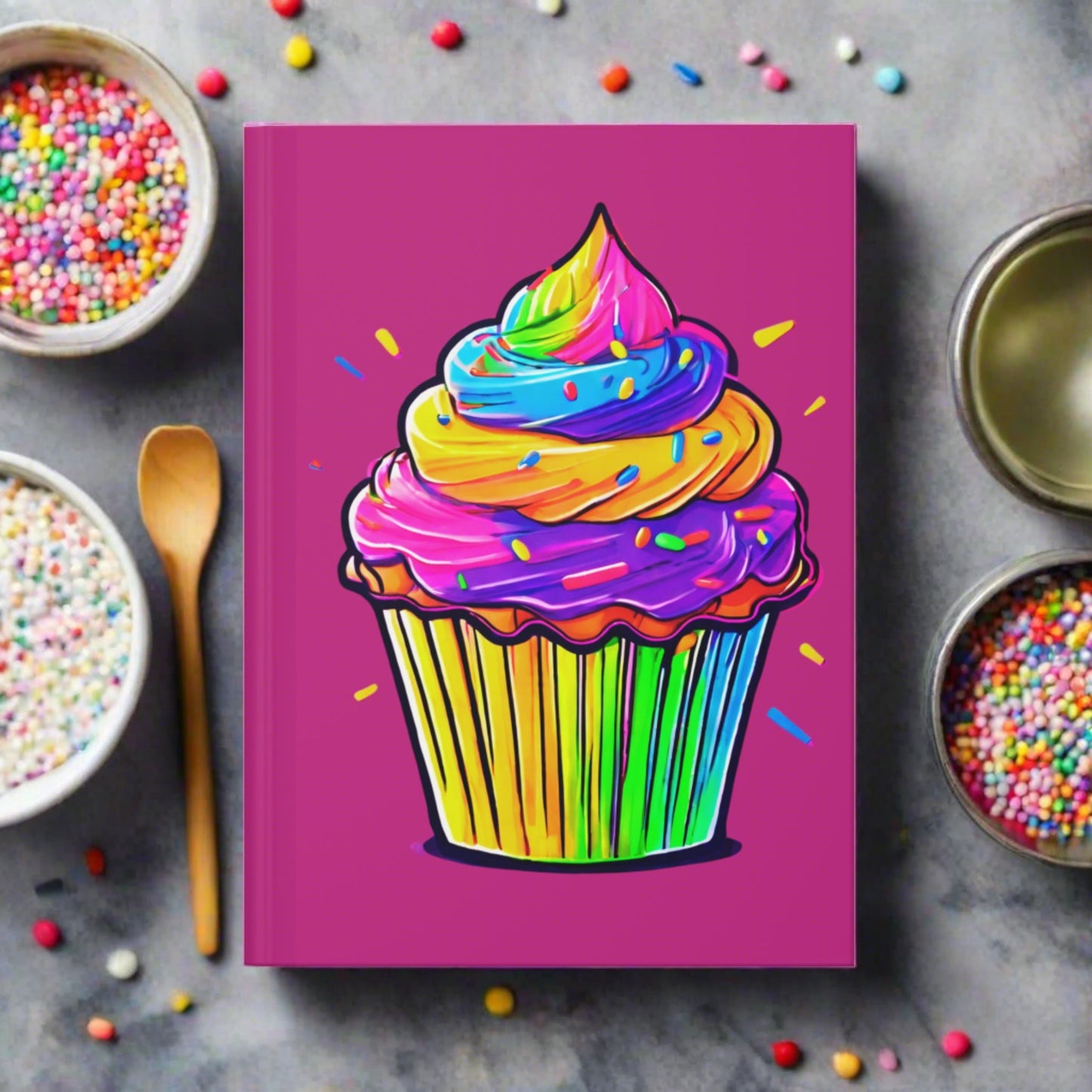 Neon Cupcakes on Pink Hardcover Journal Matte