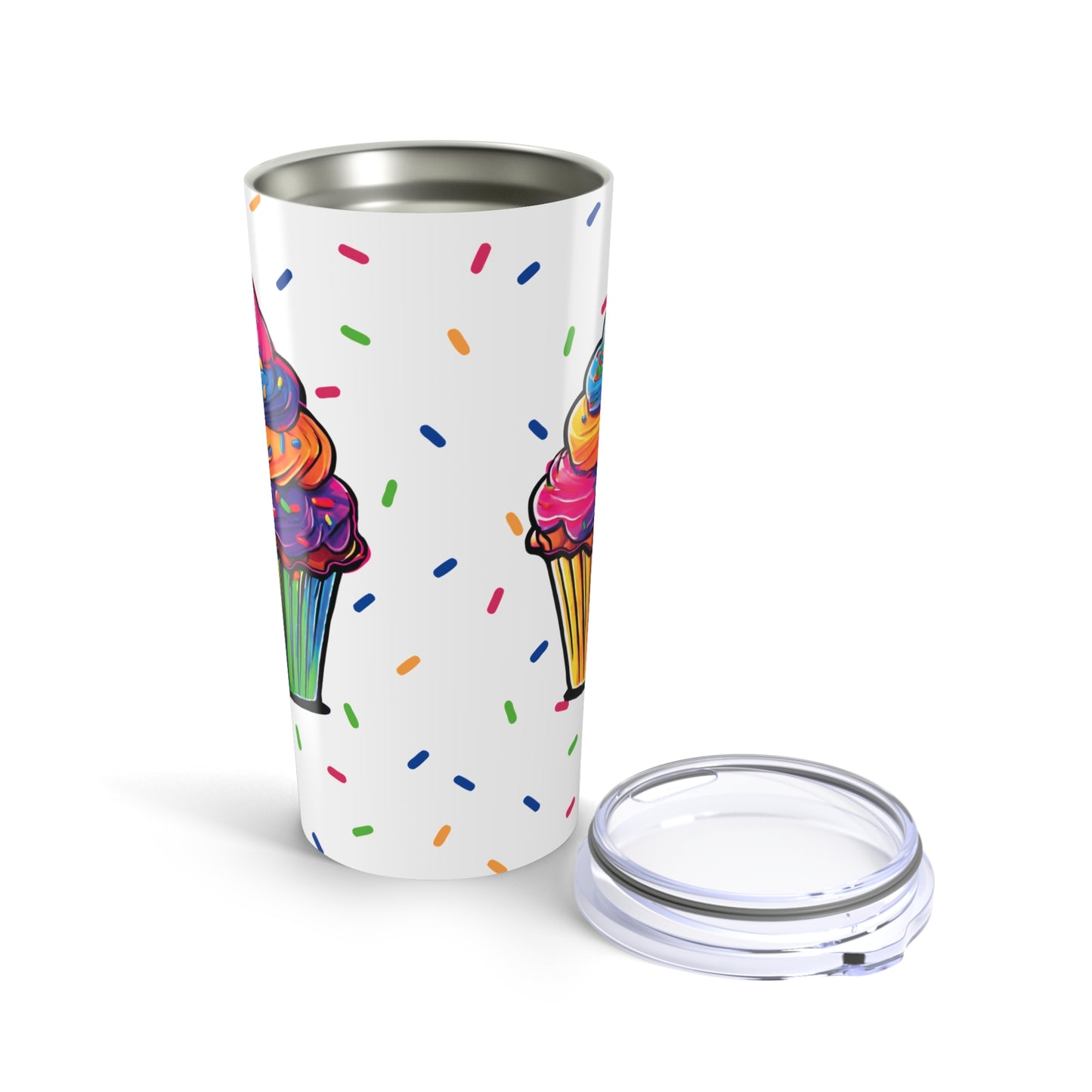 Large Colorful Cupcakes with Sprinkles on White Tumbler 20oz Dishwasher Safe