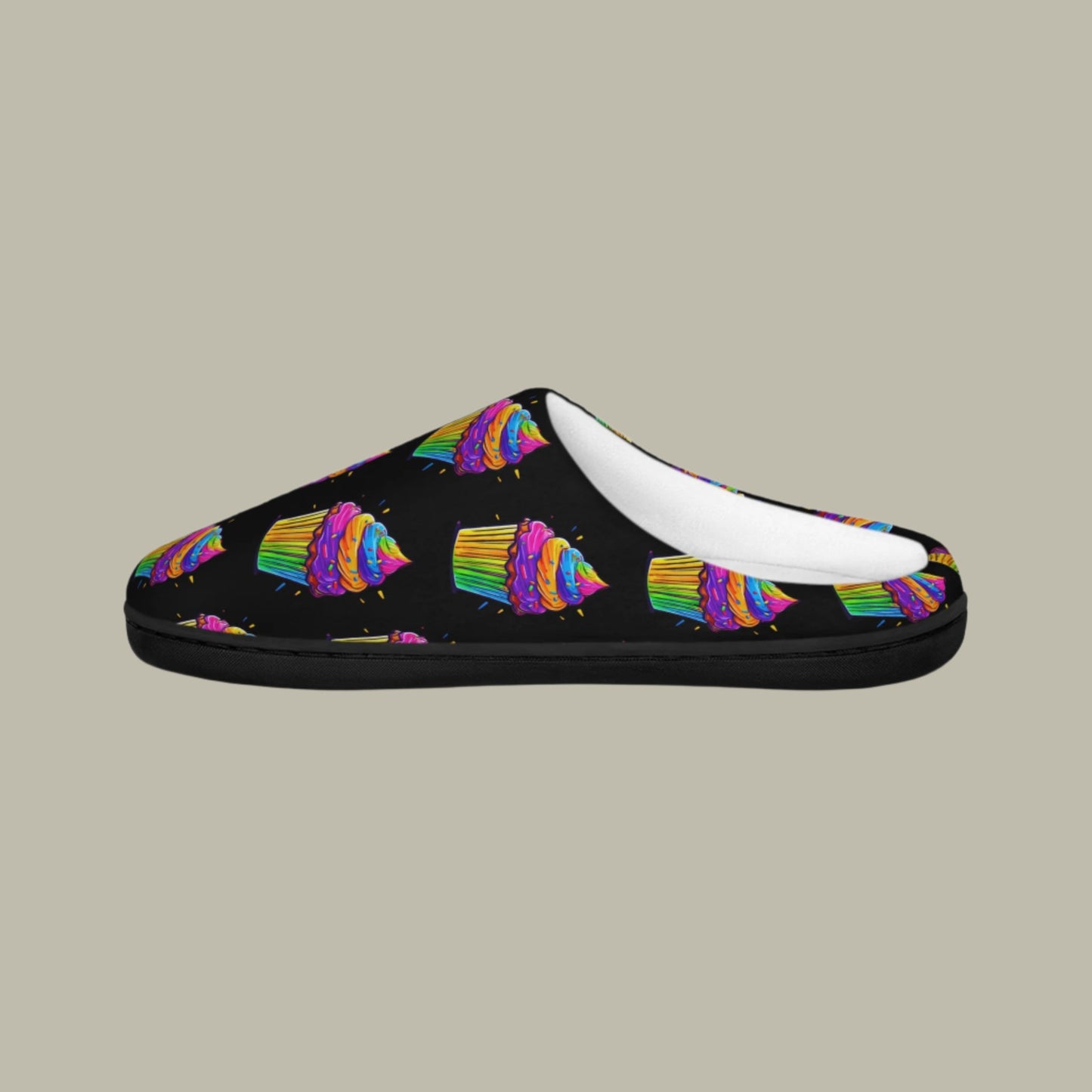Neon Cupcakes Women's Indoor Slippers in Black