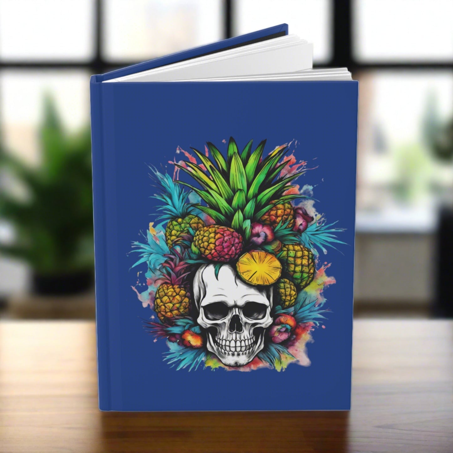 Colorful Mamba Skull on Dark Blue Hardcover Journal Matte