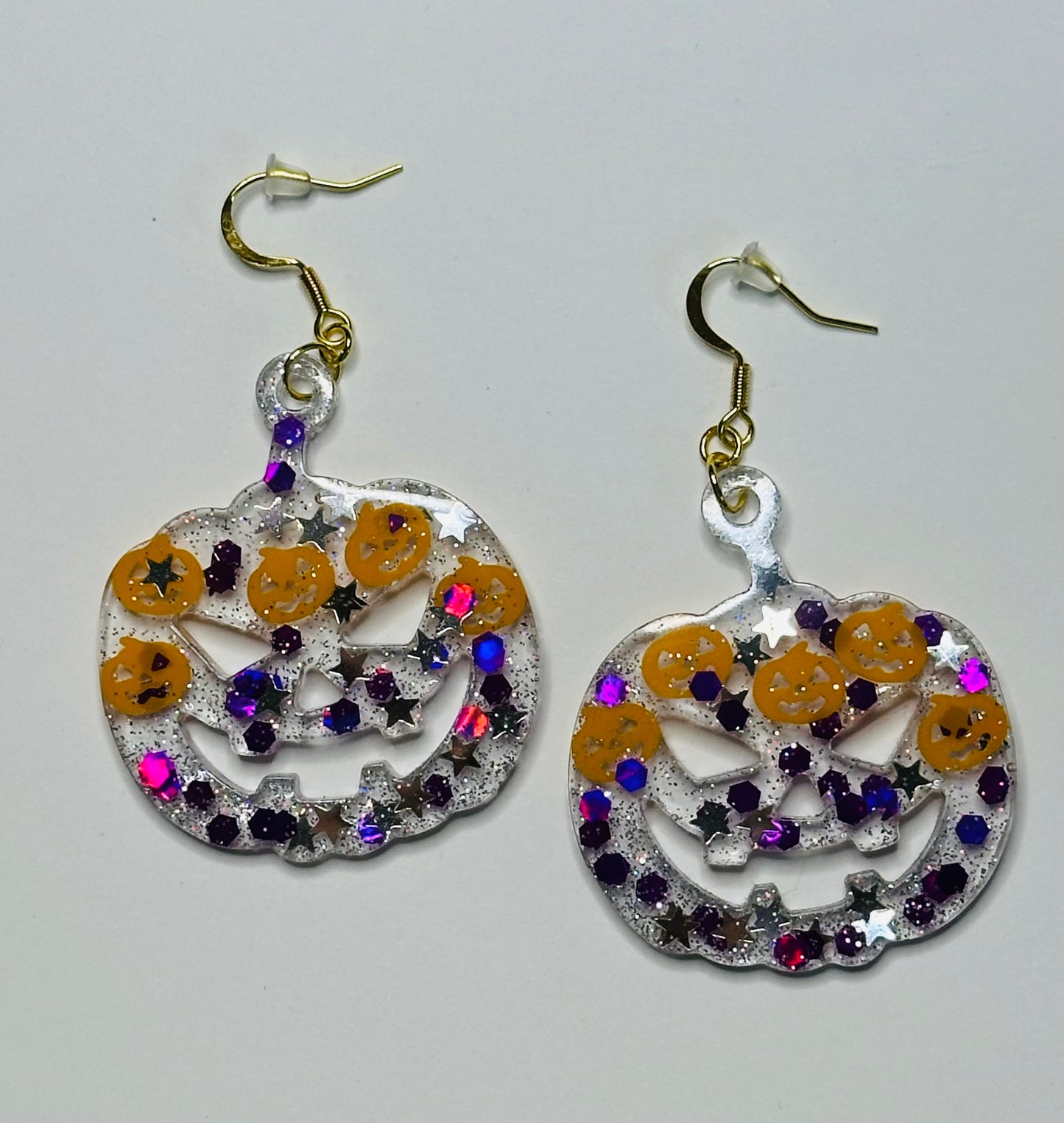 Handmade Glitter Jack-o’-Lantern Halloween Earrings