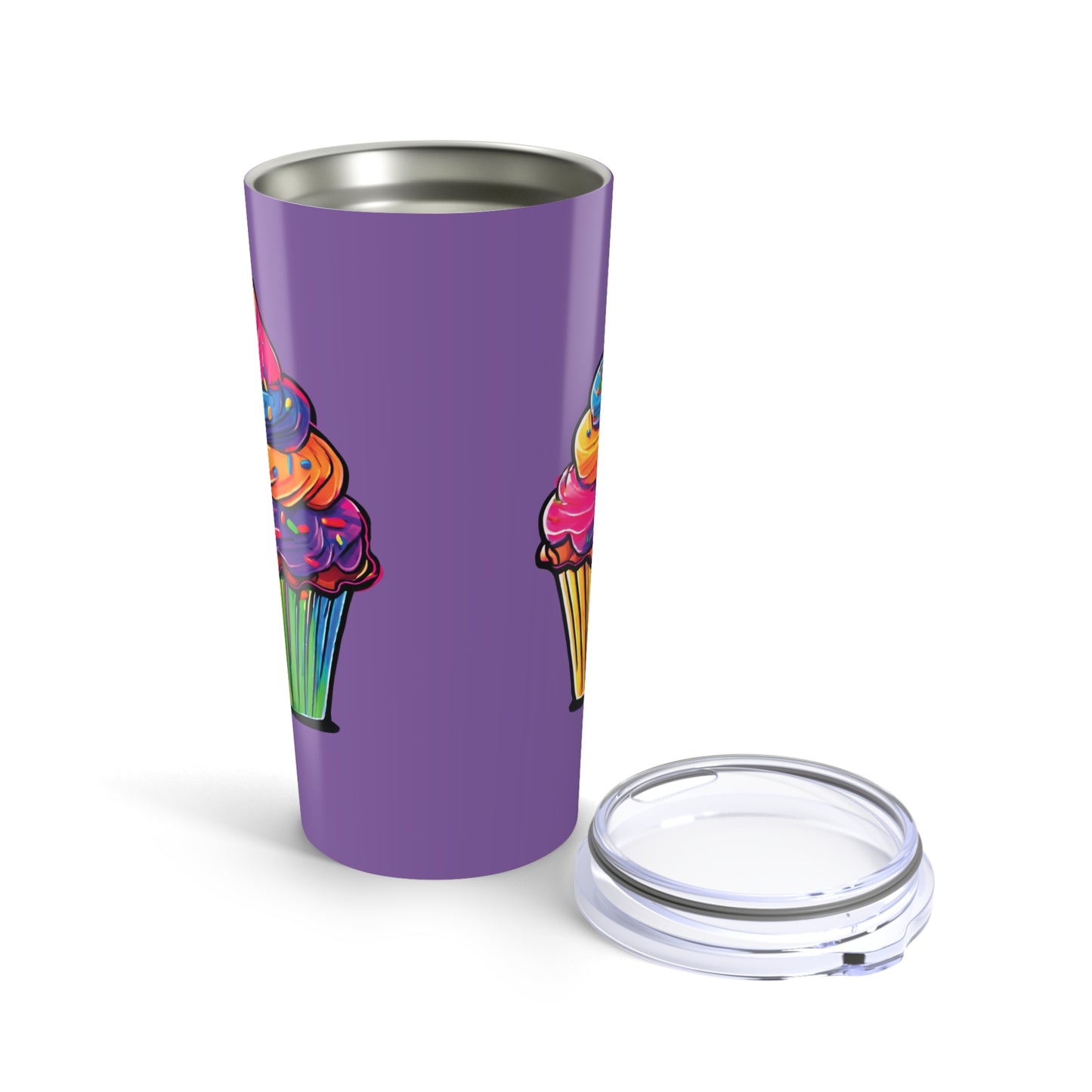 Large Colorful Cupcakes on Light Purple Tumbler 20oz Dishwasher Safe