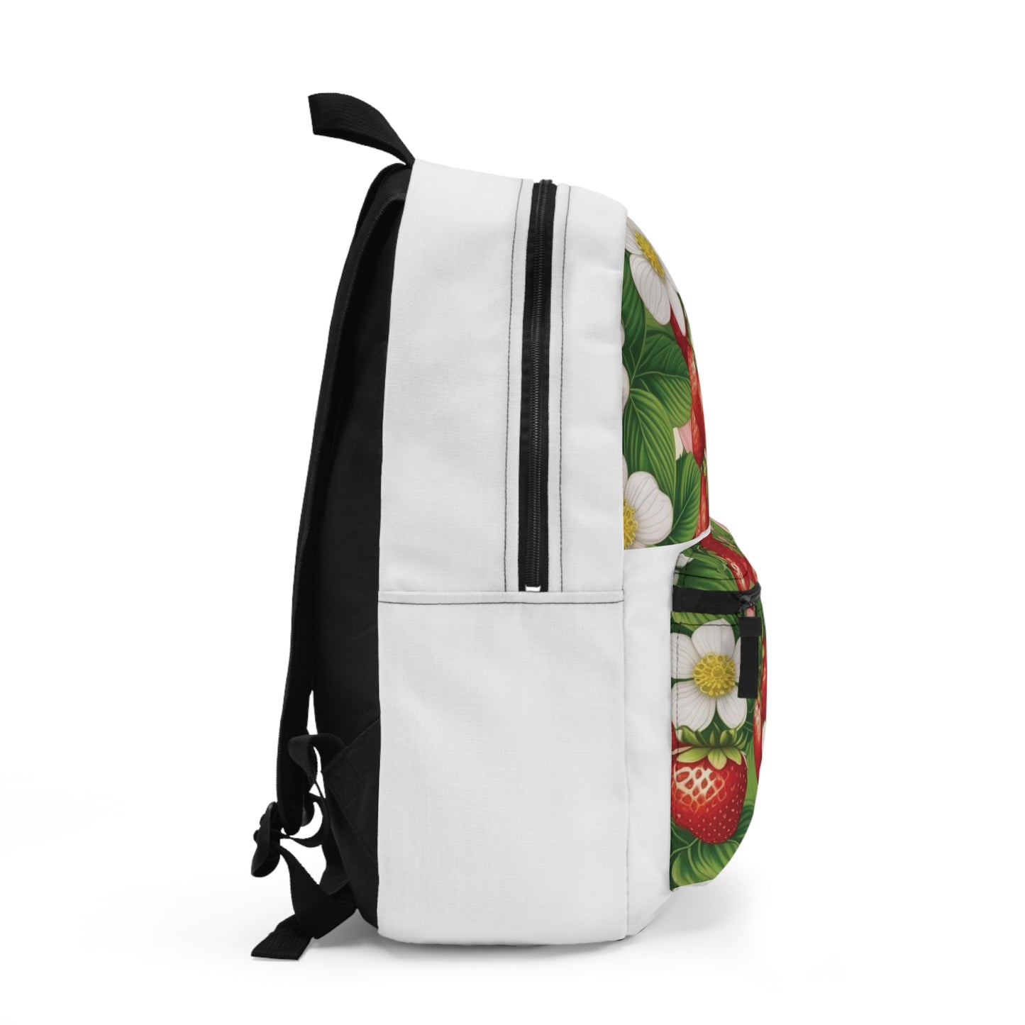 White Backpack with Strawberry Dreams Design