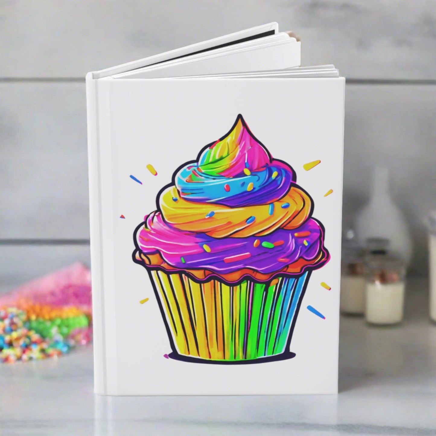 Neon Cupcakes on White Hardcover Journal Matte