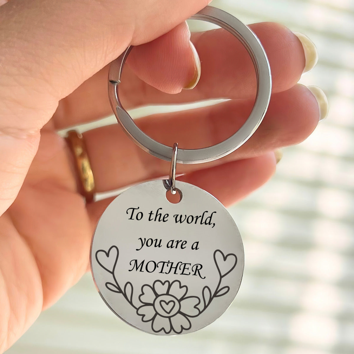 Mother, My World Key Chain in Silver & Misty Rose
