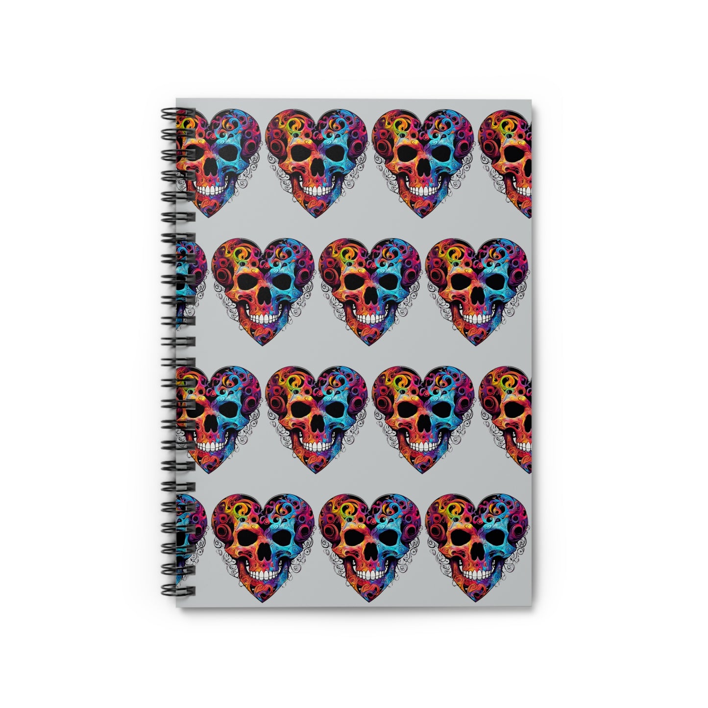 Colorful Heart Skull Design Spiral Notebook - Ruled Lines