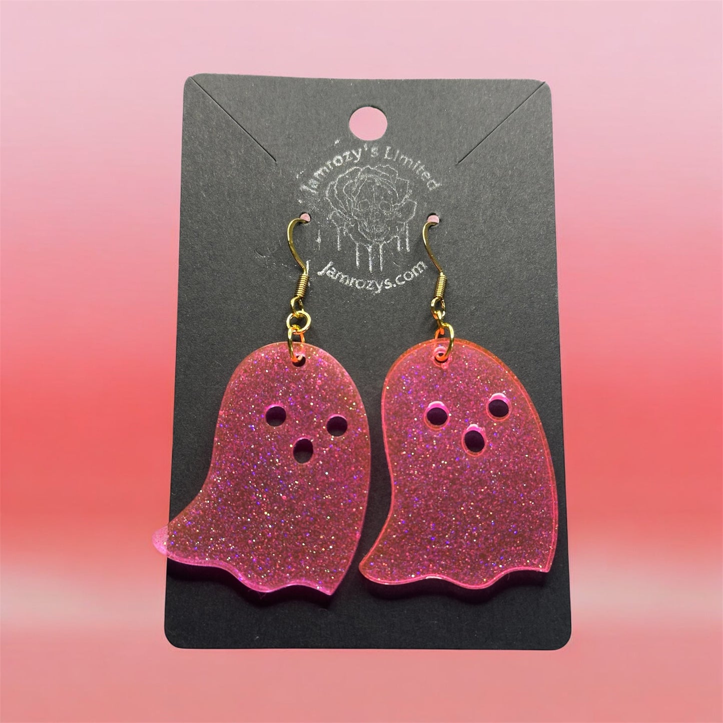 Ghostly Hot Pink Glitter Dangle Earrings