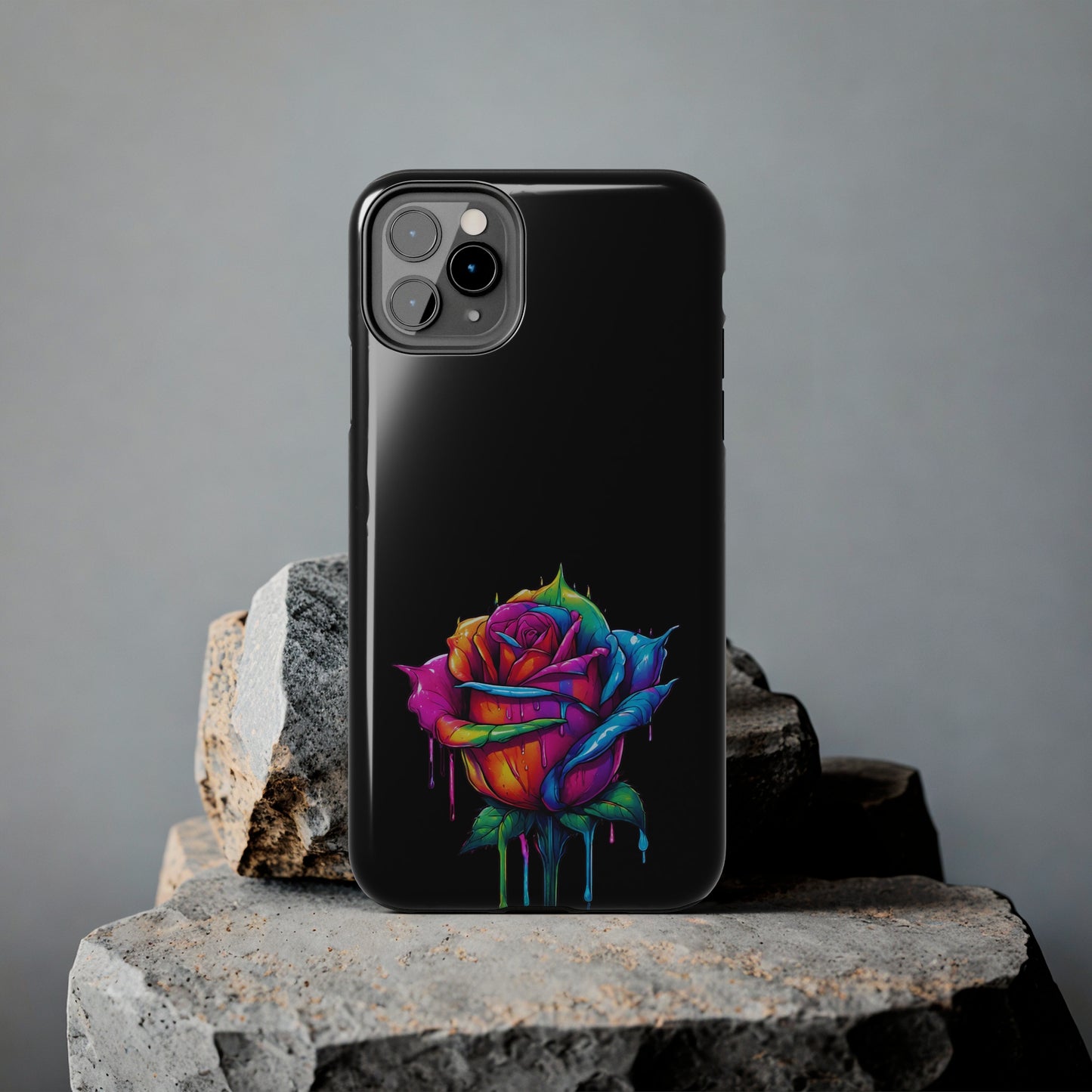 Rose Bleeding Colors on Black Tough Phone Cases
