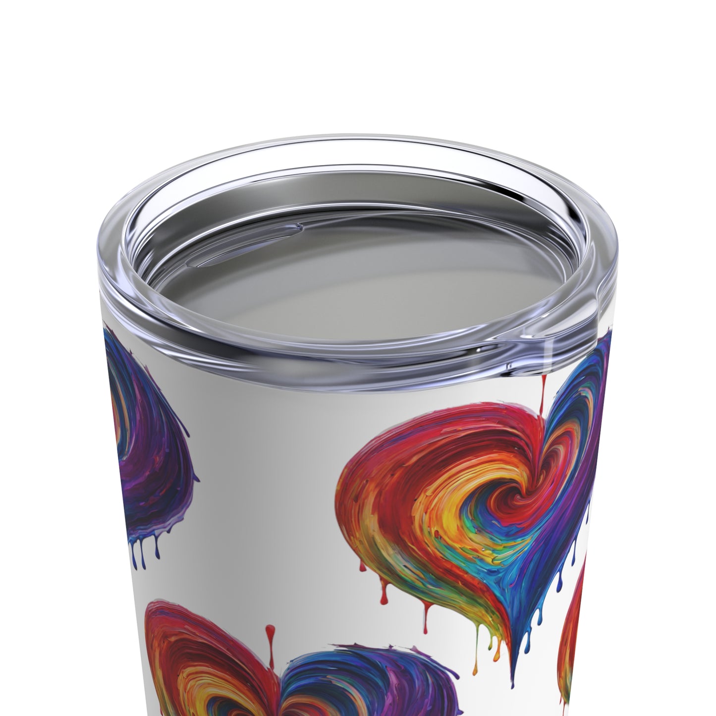 Rainbow Heart Bleeding Colors Tumbler in White 20oz Dishwasher Safe
