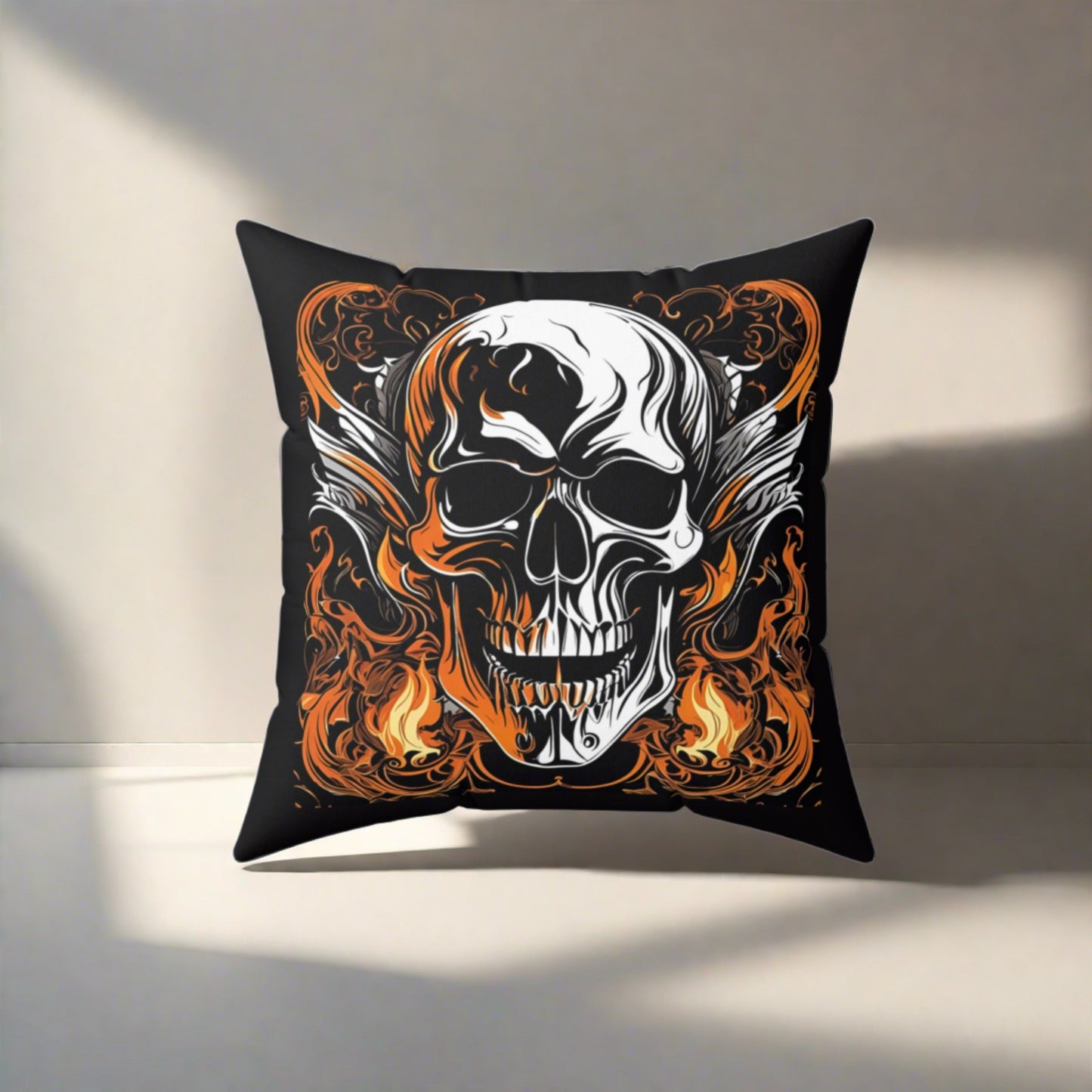 Flaming Skull- Both Sides Square Decorative Pillow