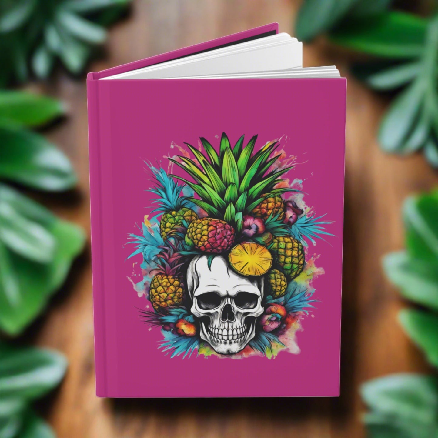 Colorful Mamba Skull on Pink Hardcover Journal Matte