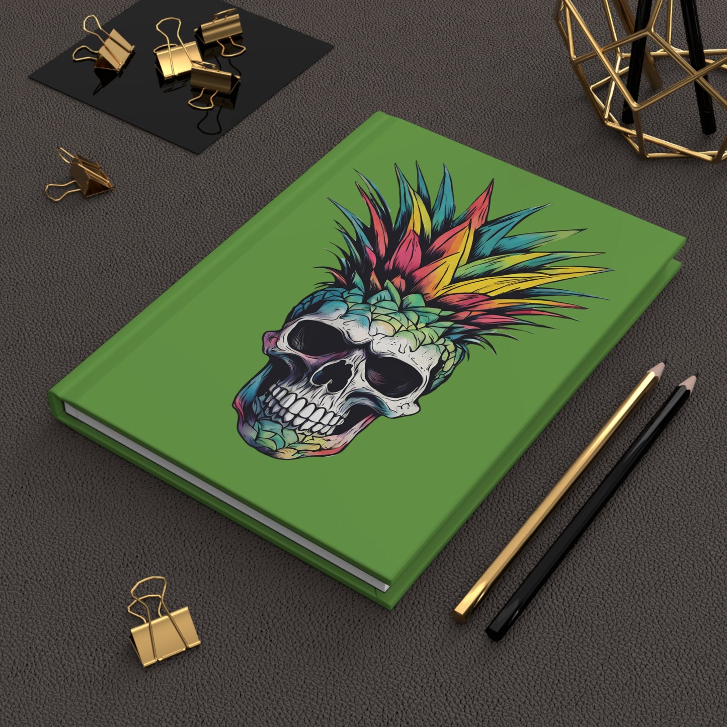 Colorful Pineapple Skull on Light Green Hardcover Journal Matte