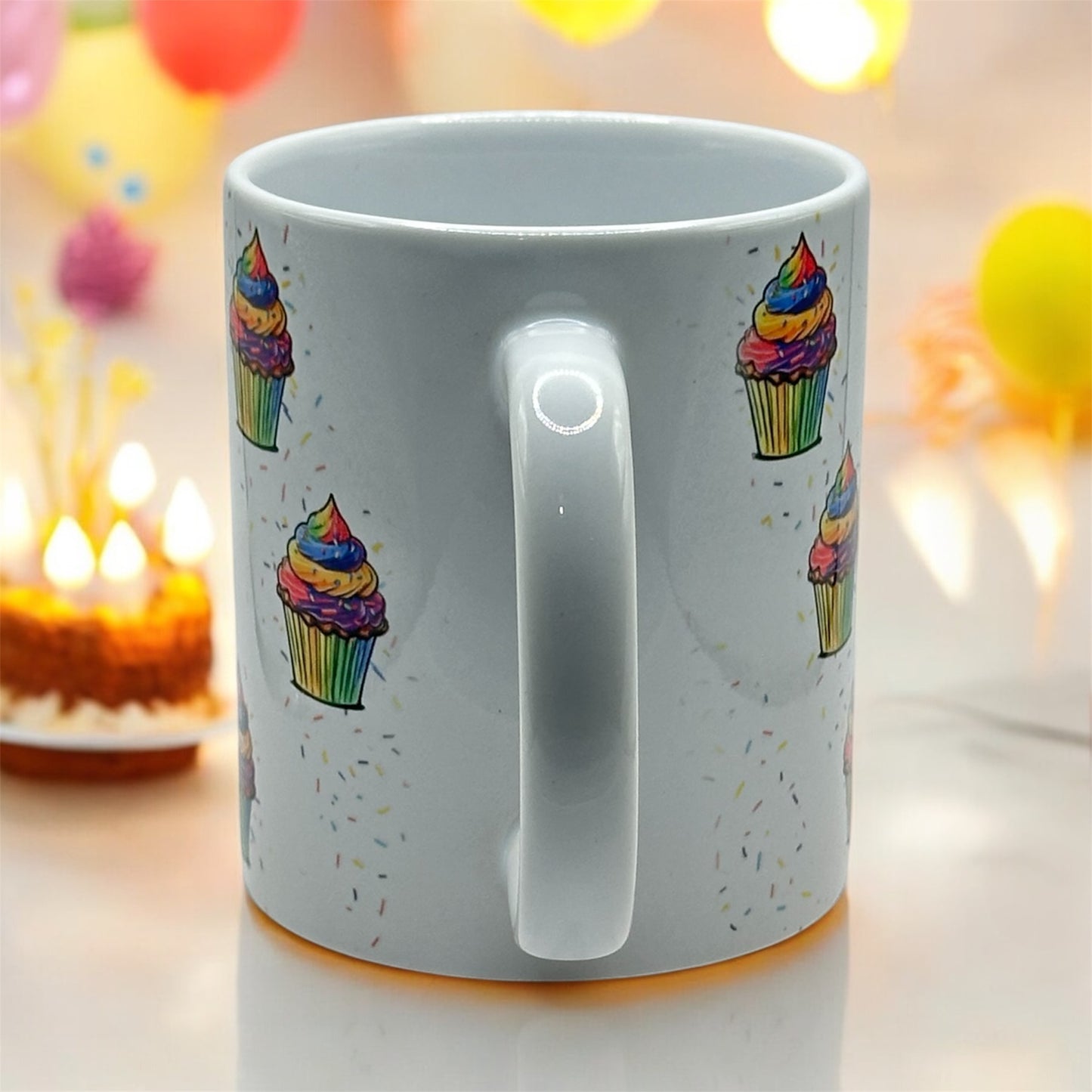 11oz White Mug with Diagonal Cupcakes and Sprinkles