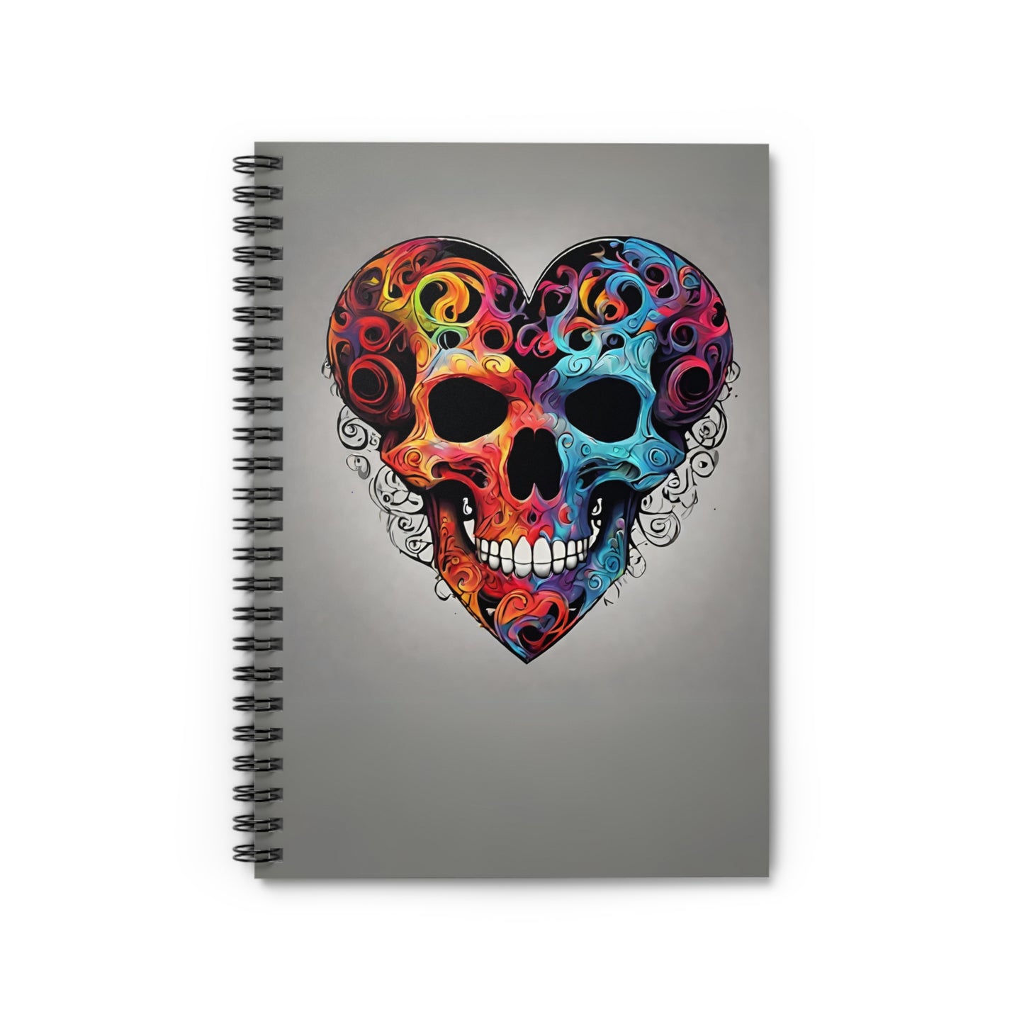 Colorful Heart Skull Design Spiral Notebook - Ruled Lines