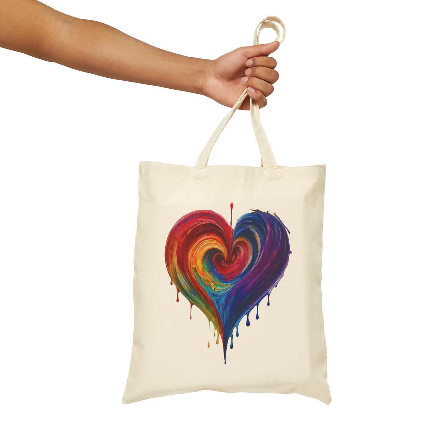 Cotton Canvas Tote Bag with Colorful Dripping Heart Print on Front