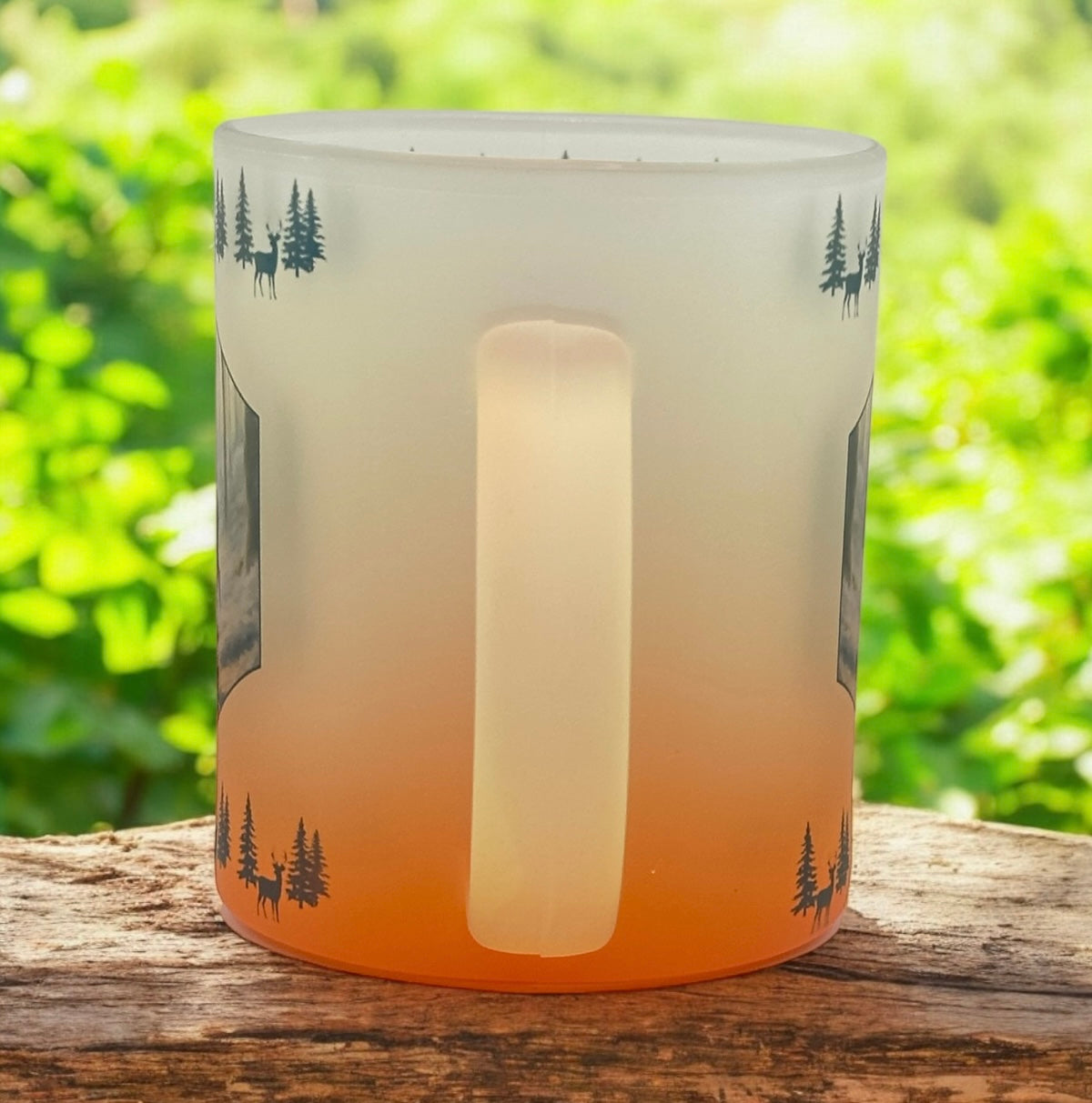 11oz Orange or Green Gradient Frosted Mug with Blue Deer and Border
