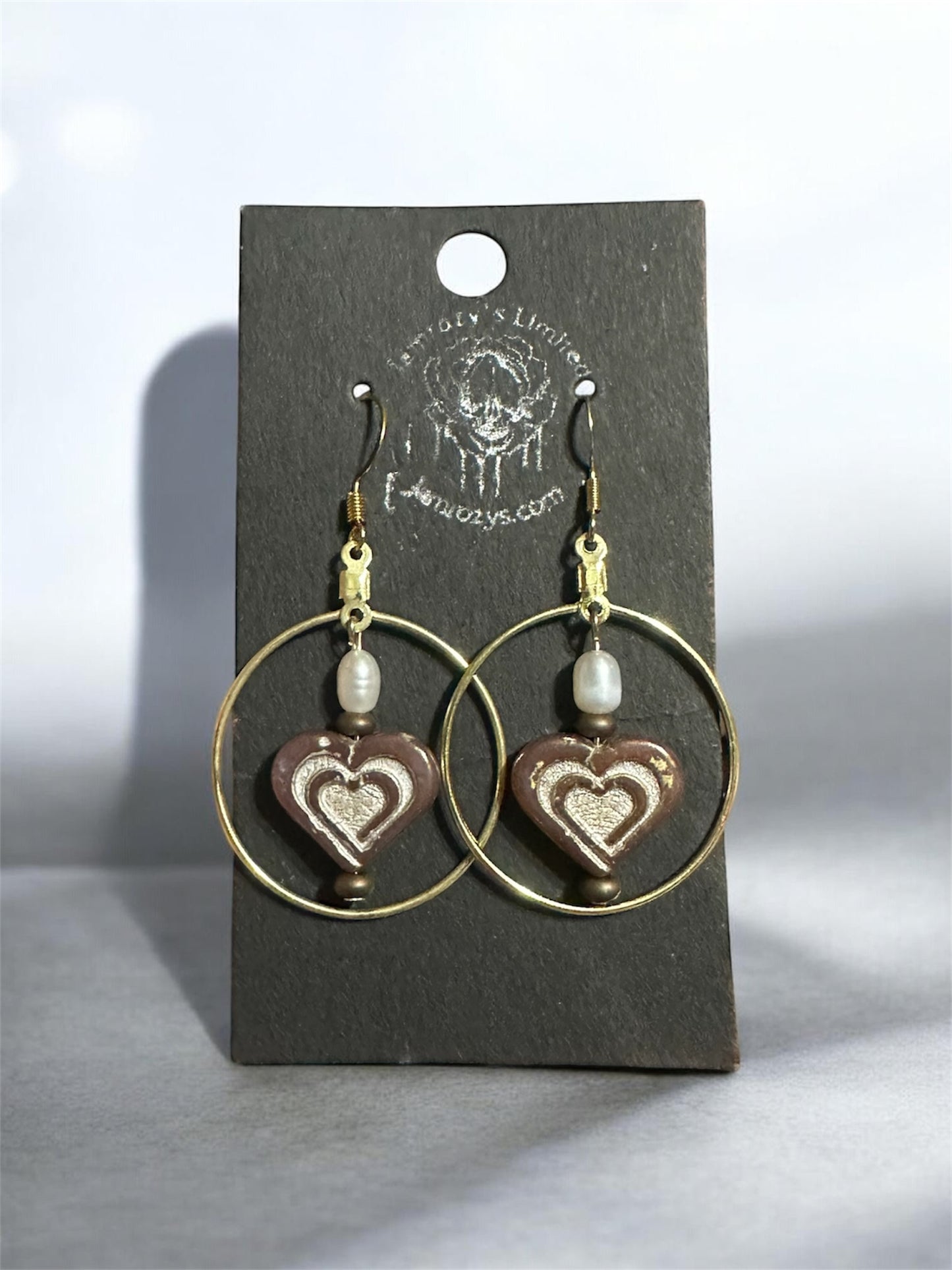 Czech Glass Heart Hoop Earrings with Cultured Pearls