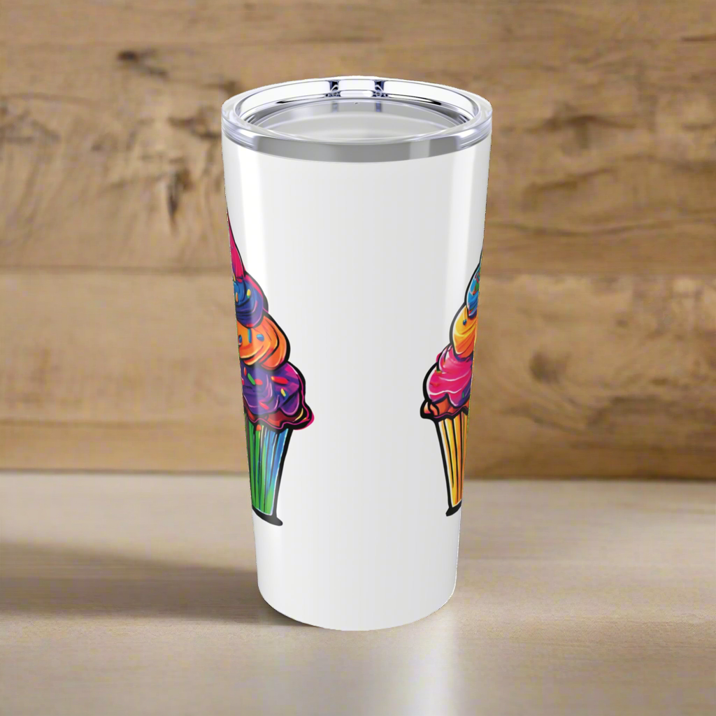 Large Colorful Cupcakes on White Tumbler 20oz Dishwasher Safe